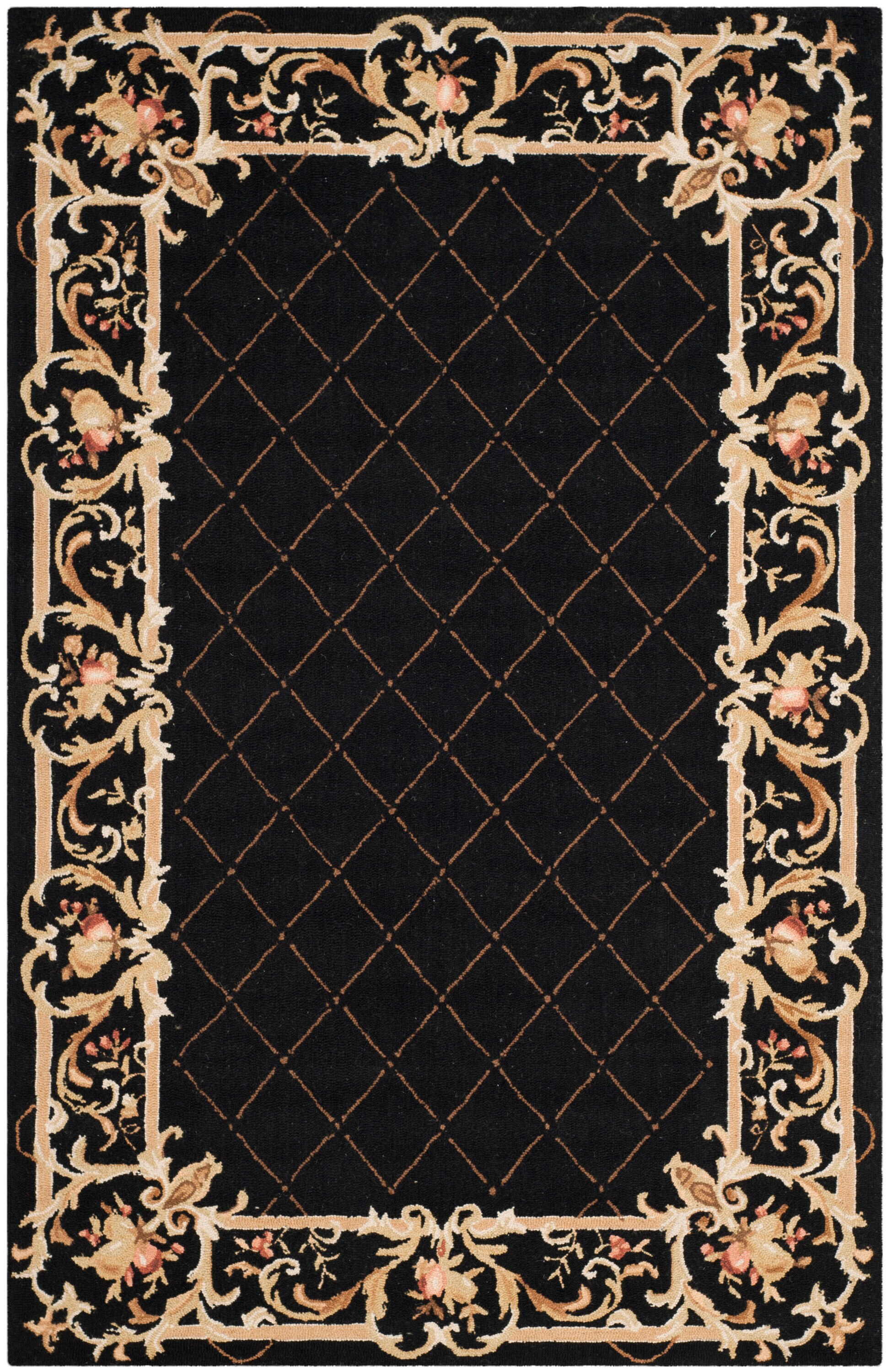 Safavieh HK333B-6 Chelsea Anjou 6 x 9 (ft) Tufted Wool Black Rectangular Indoor Floral/Botanical Farmhouse/Cottage Area rug