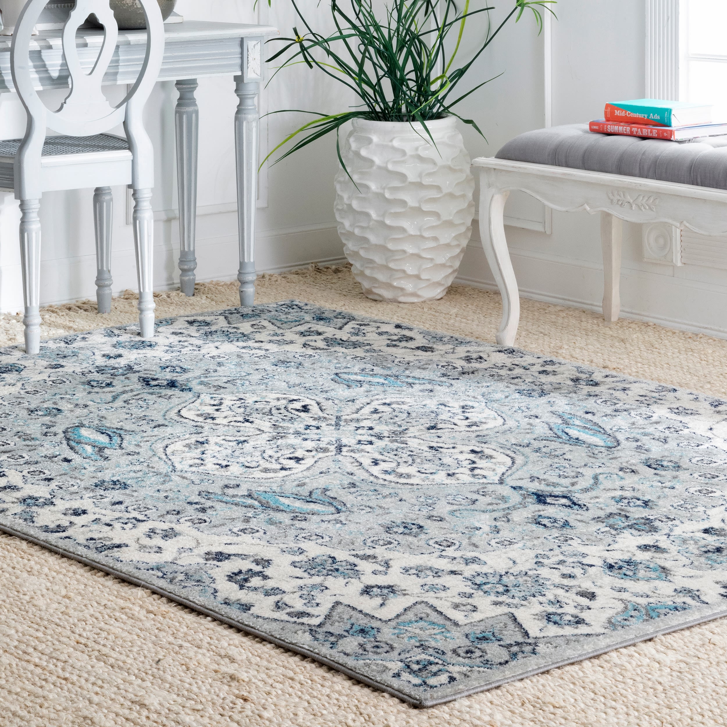 nuLOOM SFIM03A-508 5 x 8 (ft) Loomed Polypropylene Gray Rectangular Indoor Medallion Area rug