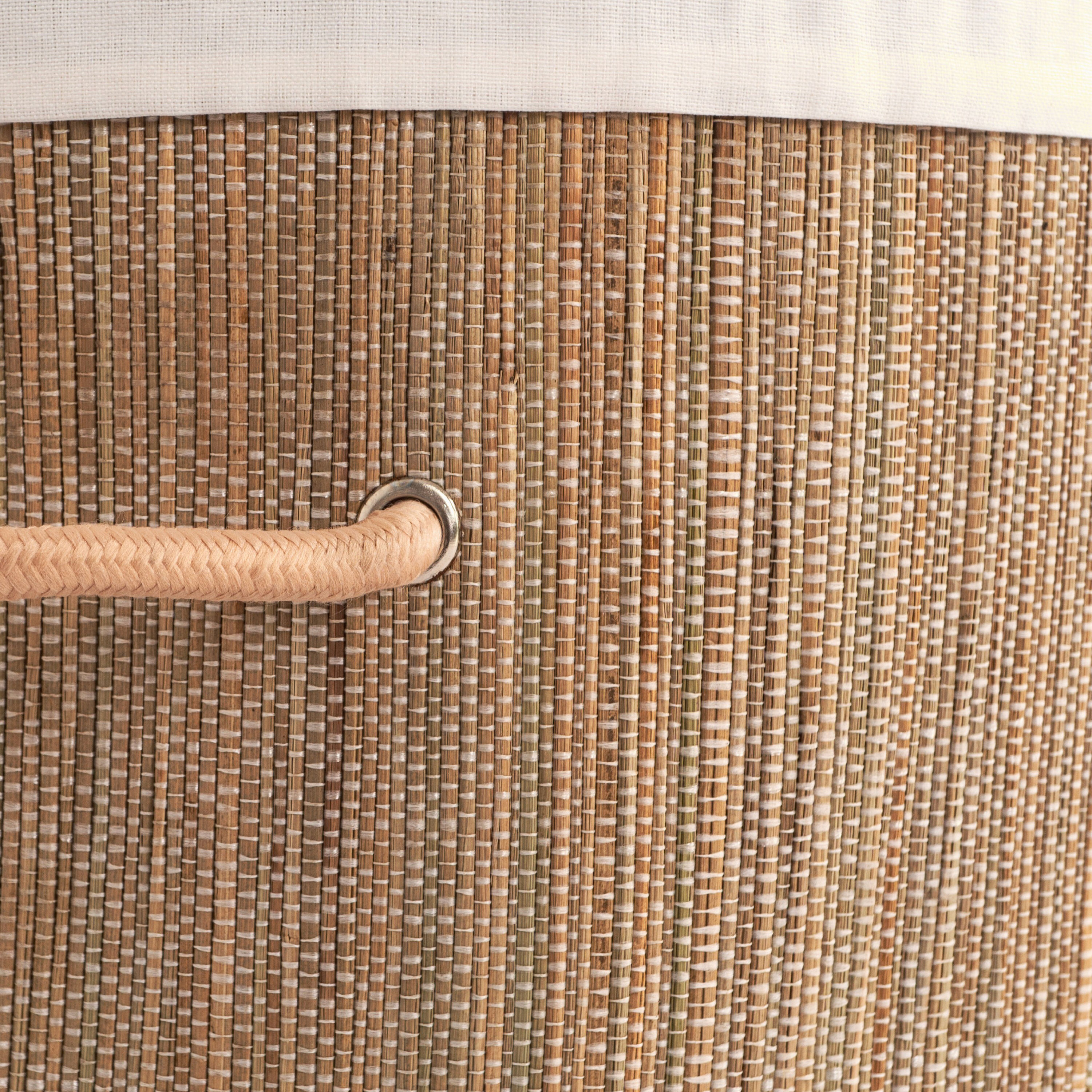Round Natural Mendong Collapsible Laundry Hamper with Lid and Handles