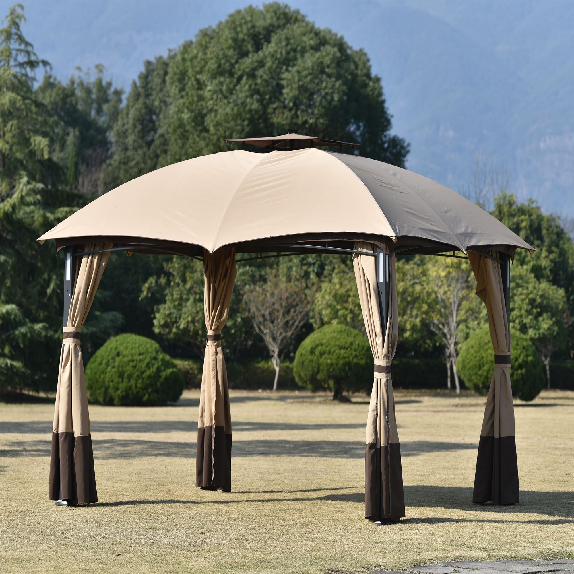 Yiekholo 11.8 ft x 9.8 ft Brown Metal Octagon Semi permanent