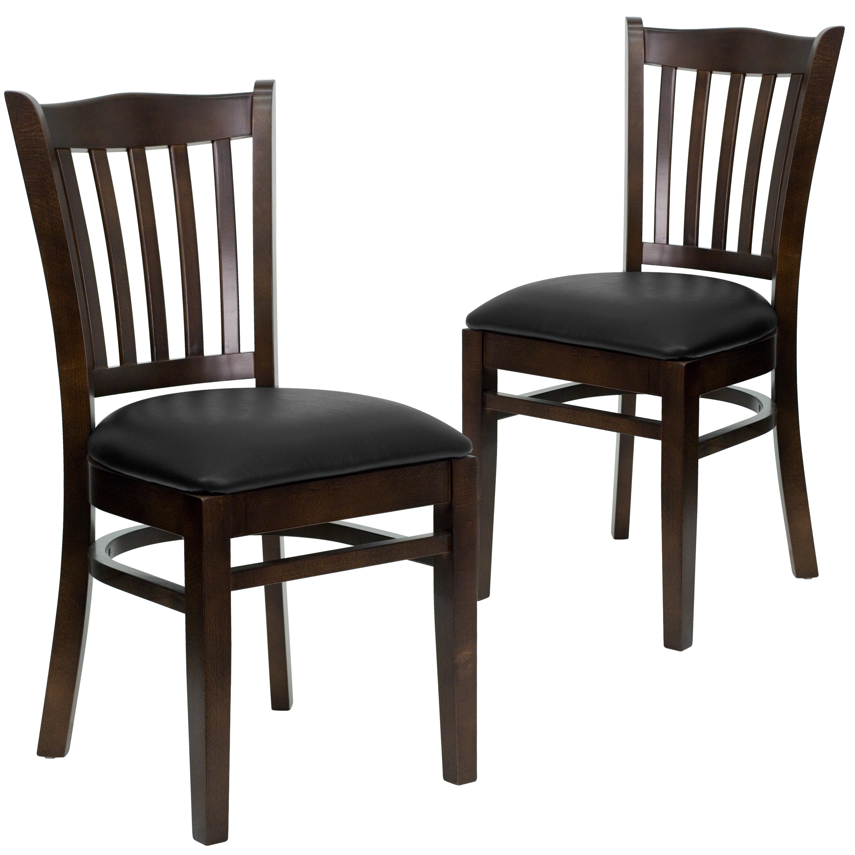 Flash Furniture 812581016550 2 Pack HERCULES Series Vertical Slat Back Walnut Wood Restaurant Chair - Black Vinyl Seat