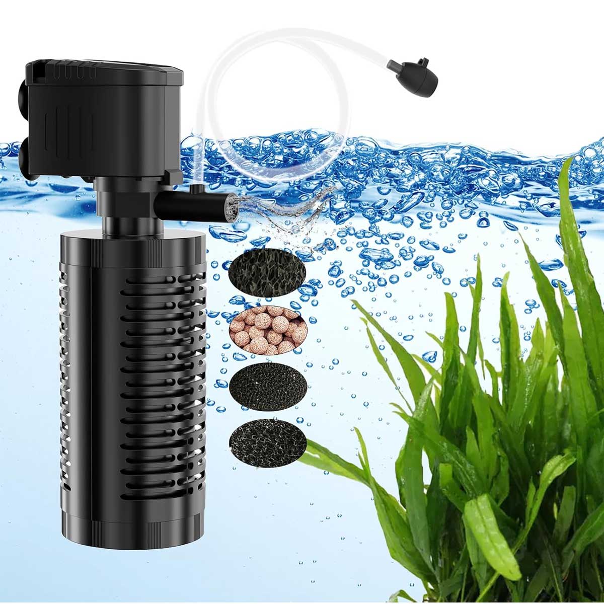 Aoibox LAAF0917018 True 4-Stage Fish Tank Filter In-tank Submersible Aquarium Filter Internal Fish Filter with Aeration for 10-40 Gallon Aquariums