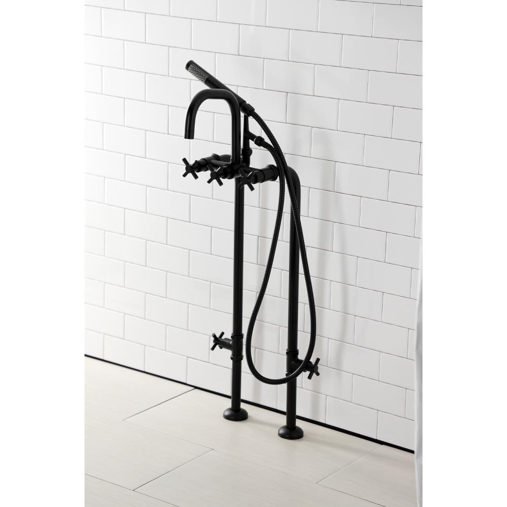 Kingston Brass WLCCK8400DX Concord Matte black 3-handle Freestanding High-arc Bathtub Faucet with Hand Shower ( Valve Included )