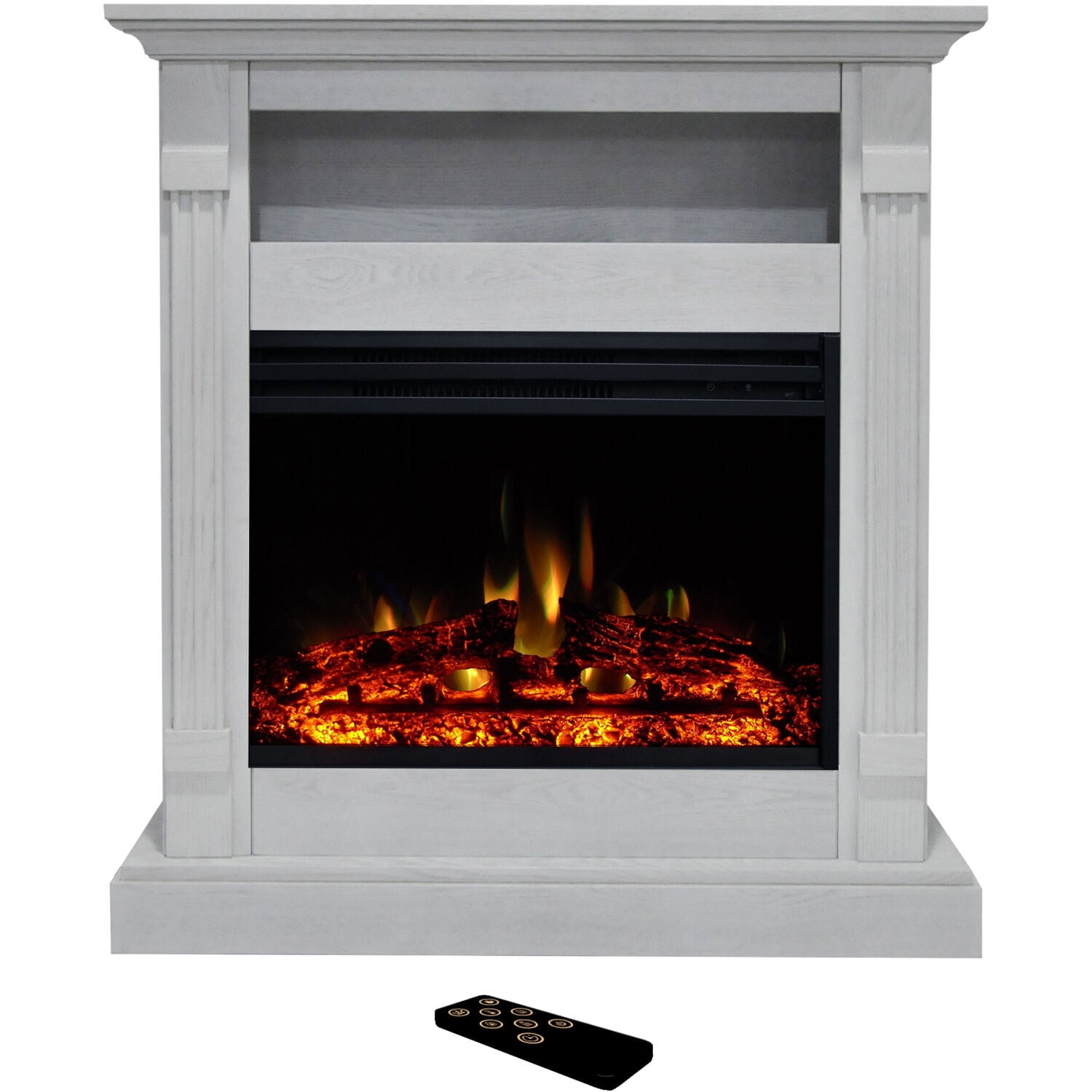 Cambridge CAM3437-1WHTLG3 33.9-Inches W White Free standing Fan-forced Flat wall Electric Fireplace with Remote Control Included