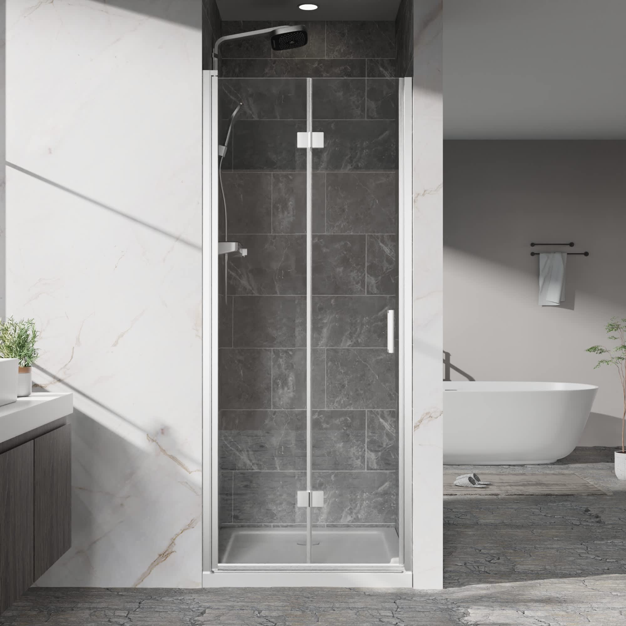 Dovelina FXLS0104-091621 32 in. W x 72 in. H Sliding Tub Door in Chrome with Rain Glass Elegant Durable 1/4 in Thick Clear Glass