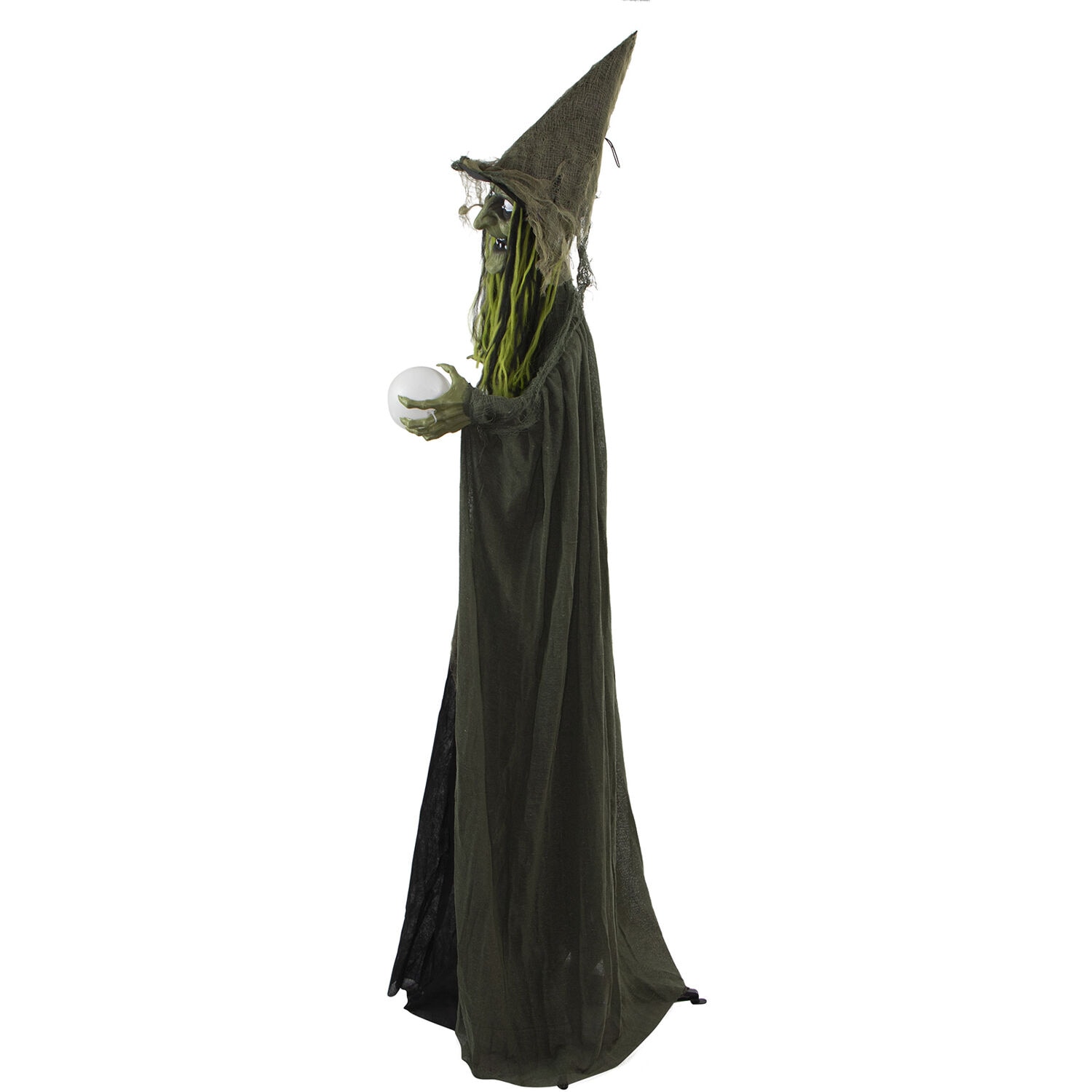 Life-Size Green Witch with Crystal Ball Halloween Animatronic