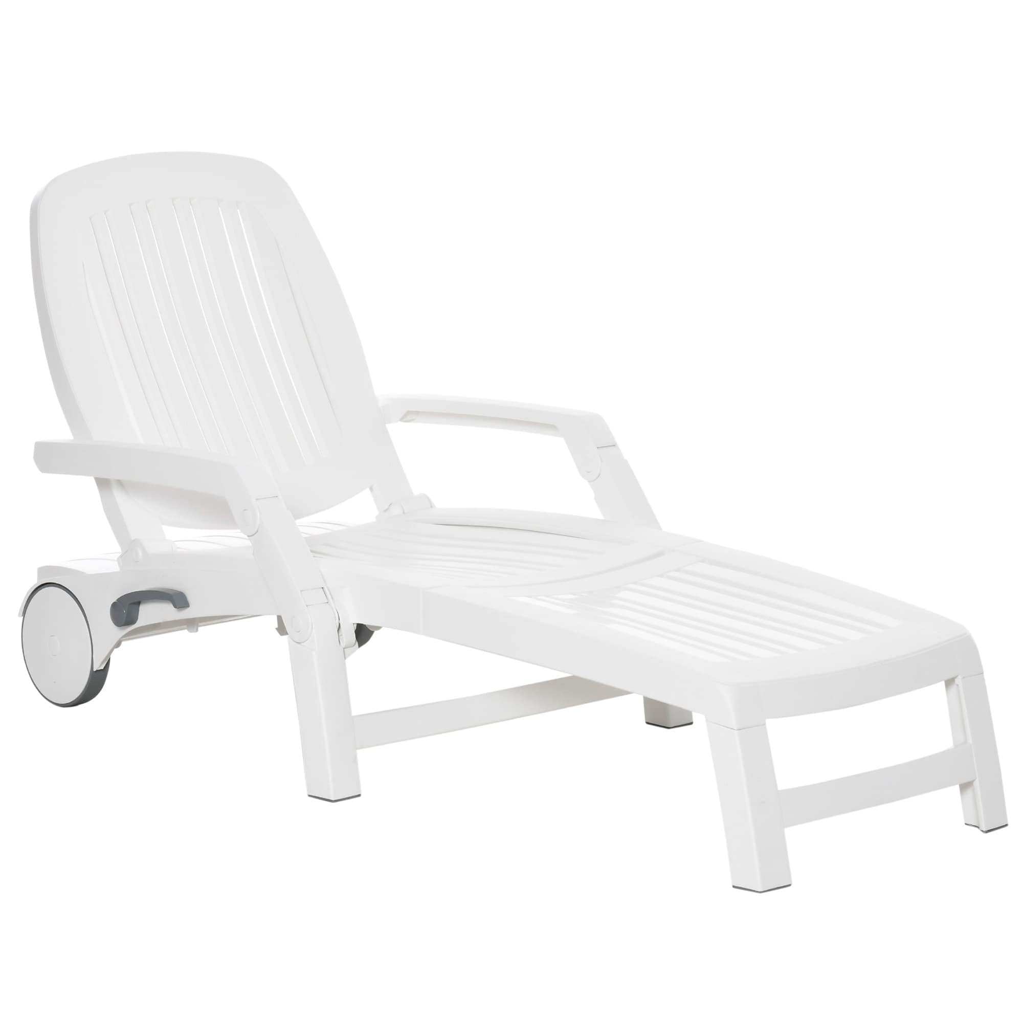 CIPACHO HCSE2505231676 Outsunny Outdoor Chaise Lounge Chair on Wheels with Storage Box  Waterproof Lounger with Quick Assembly  Folding Design  5 Level Adjustable Backrest for Pool  Beach  Patio  Garden  White