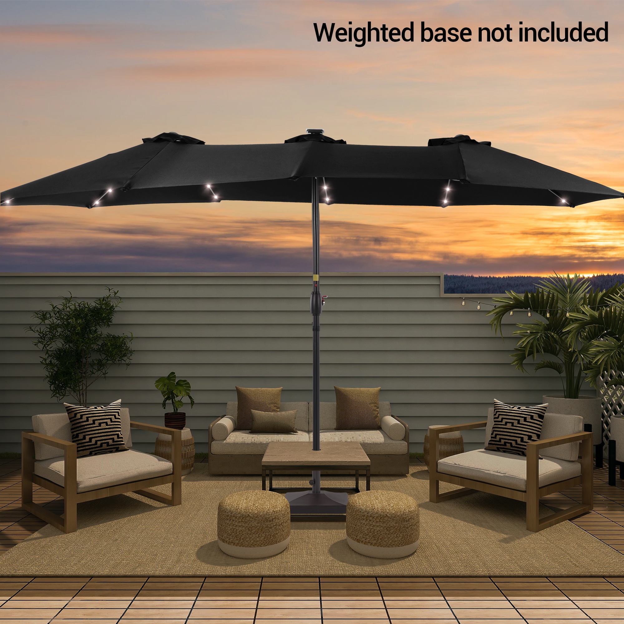 ACEGOSES LW-LED460BK 15-ft Aluminum Black No-tilt Market Patio Umbrella with Lights