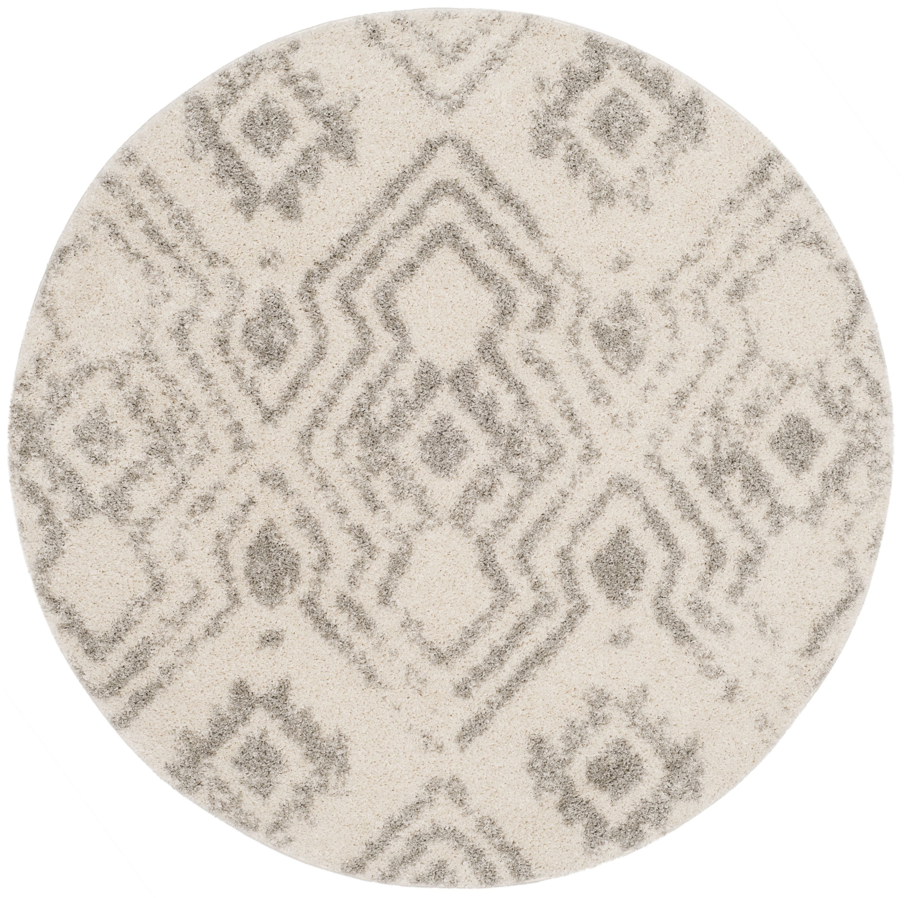Safavieh ASG746G-7R Arizona Houston Shag 7 x 7 (ft) Loomed Polypropylene Ivory/Gray Round Indoor Abstract Moroccan Area rug