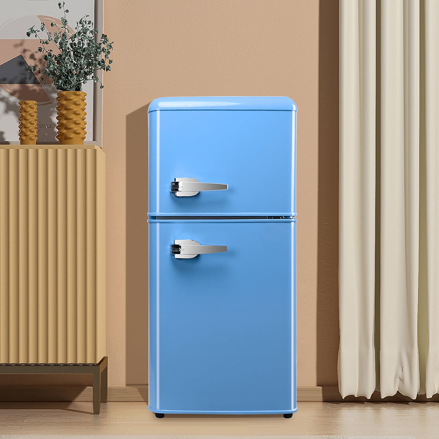 Jeremy Cass 3.5-cu ft Counter-depth Freestanding Mini Fridge Freezer  Compartment (Blue) ENERGY STAR in the Mini Fridges department at