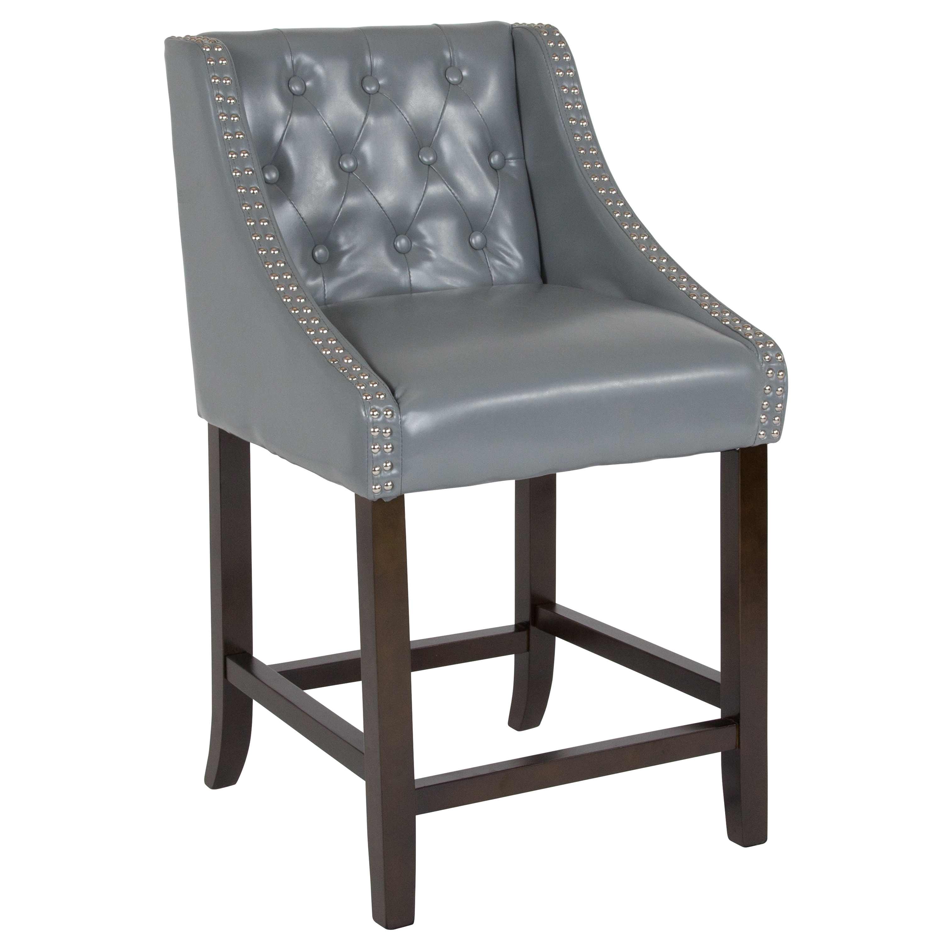 Flash Furniture 889142265092 Carmel Series Light Gray Leather 24.0-Inches H Counter height Square seat Upholstered Wood Bar Stool with Arms and Back