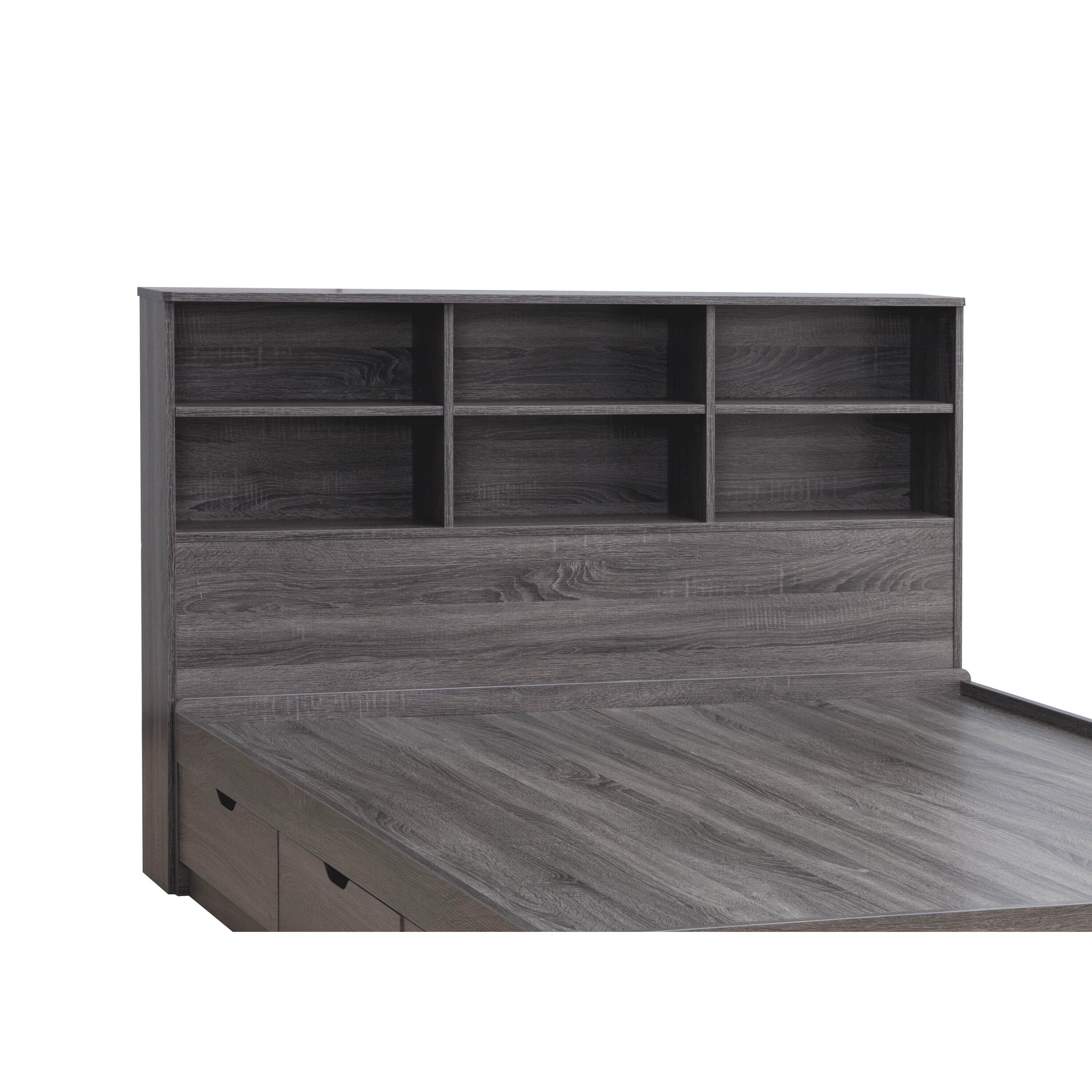 Benzara BM261488 Full Bookcase Headboard with 6 Open Compartments, Distressed Gray