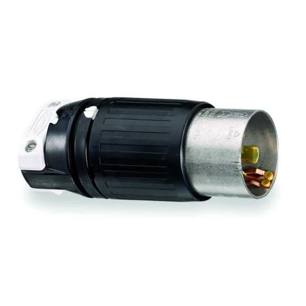 Hubbell Wiring Device-Kellems Locking Plug Non-NEMA 50 A 250/600V AC Single Phase 3 Pole Screw Terminals Black White #HBL3765C