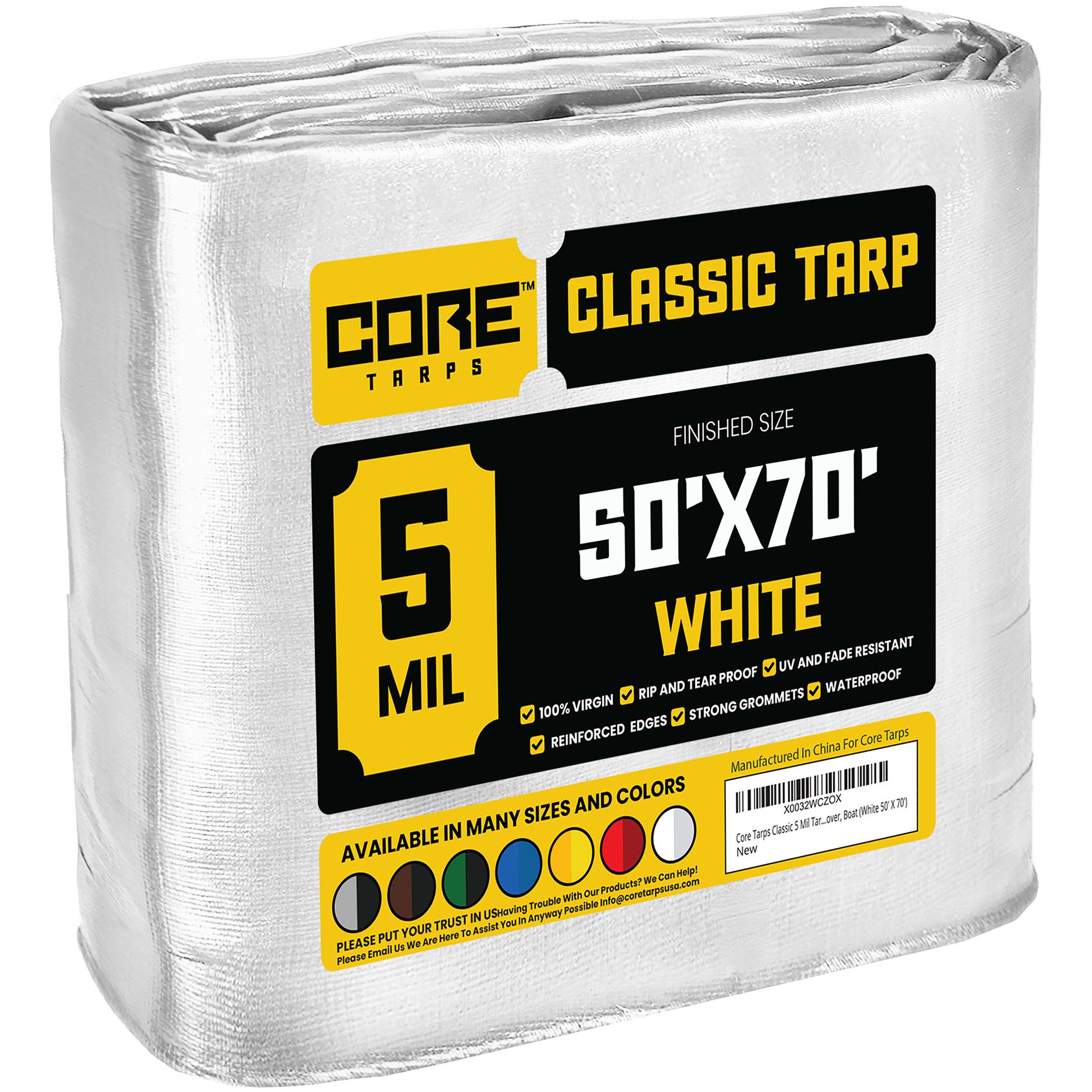Core Tarps CT-504-50X70 50-ft x 70-ft White Waterproof Commercial Polyethylene 5-Mils Tarp