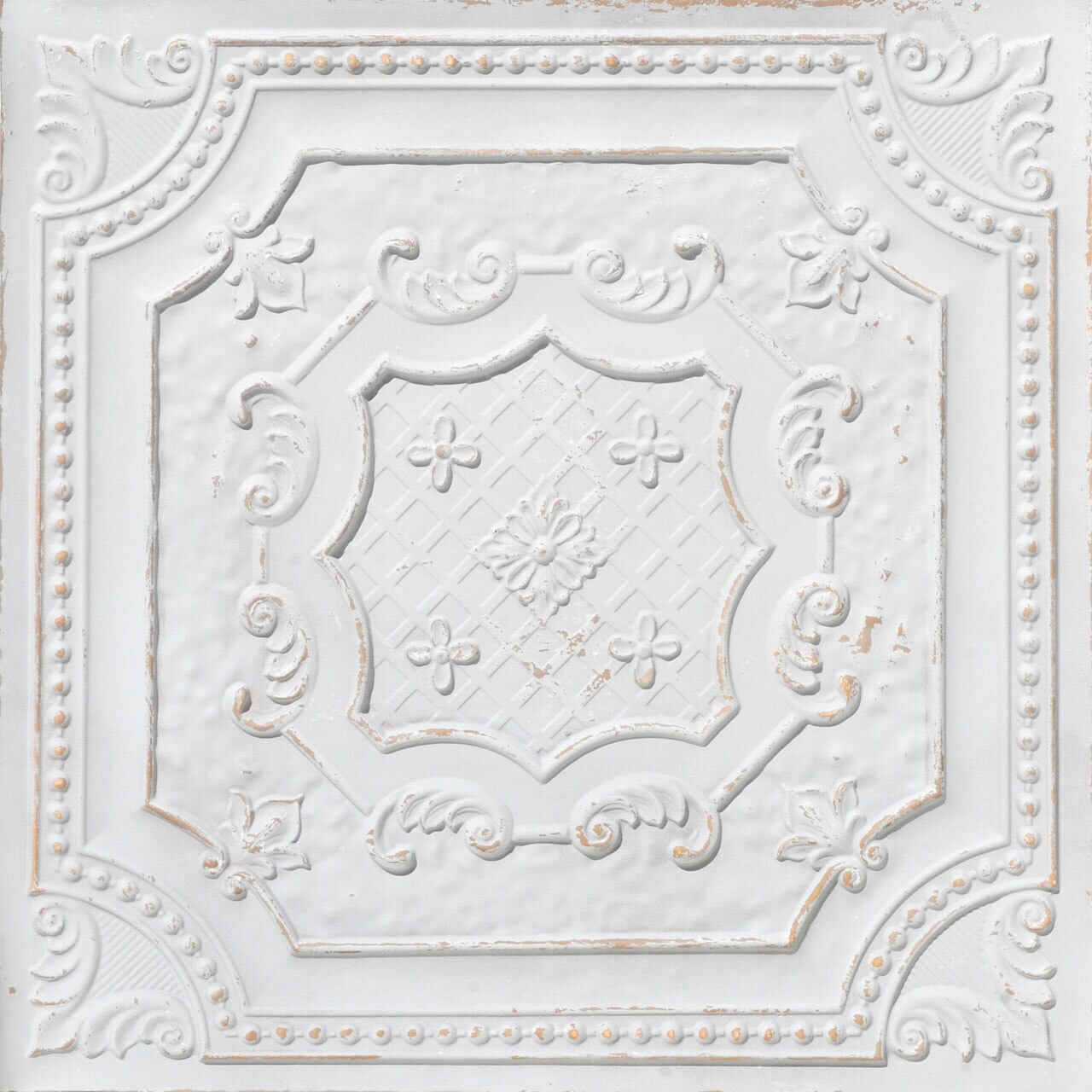 From Plain to Beautiful in Hours DCT04AT-24X24-10 2-ft x 2-ft Elizabethan Shield Faux Tin/PVC Antique Taupe PVC Surface-mount Ceiling Tile ( 10 -Pack, 40-Sq. Feet / Case )