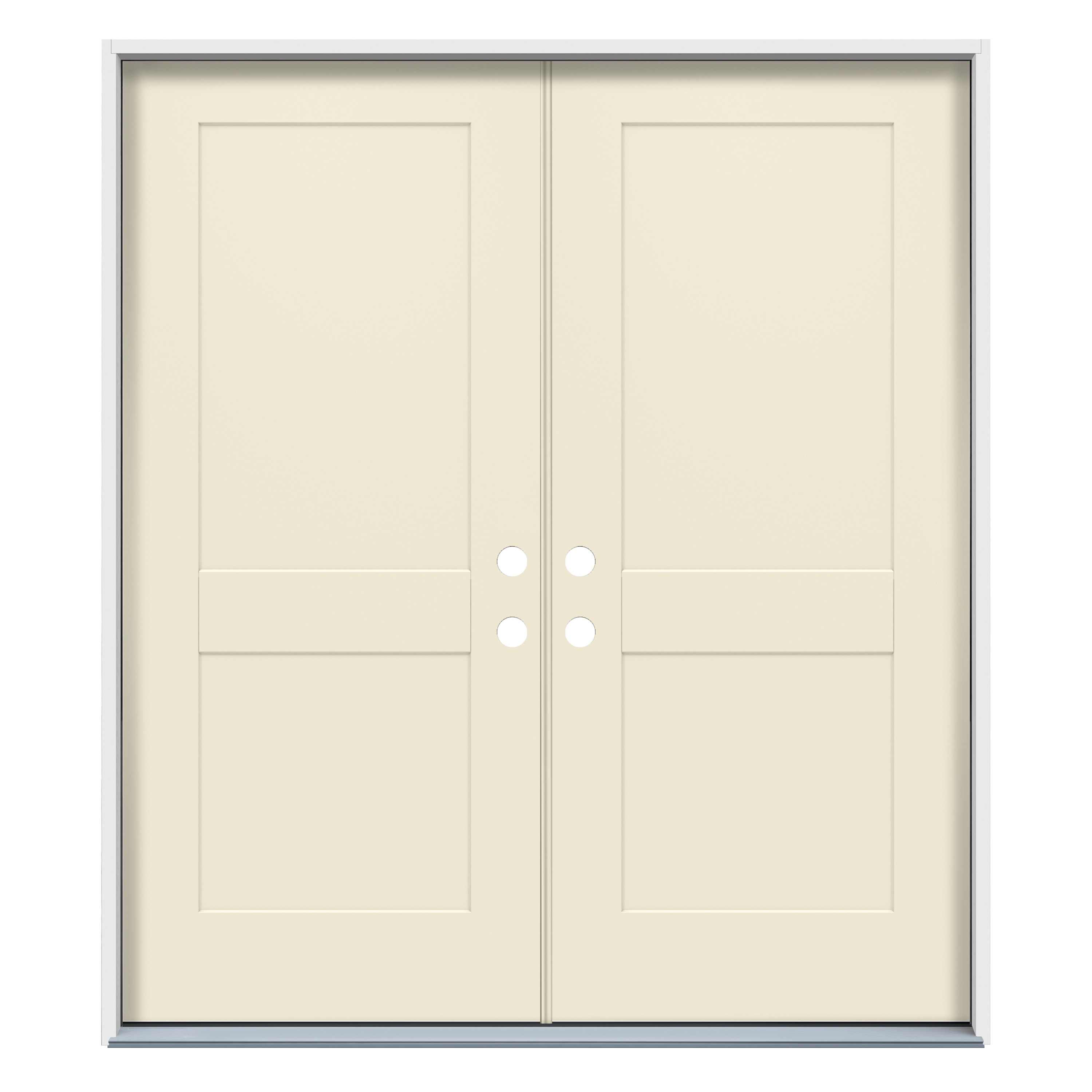 American Building Supply 72-in x 80-in Steel Right-Hand Inswing Bisque Paint Painted Prehung Double Front Door Insulating Core in Off-White -  LO1049634