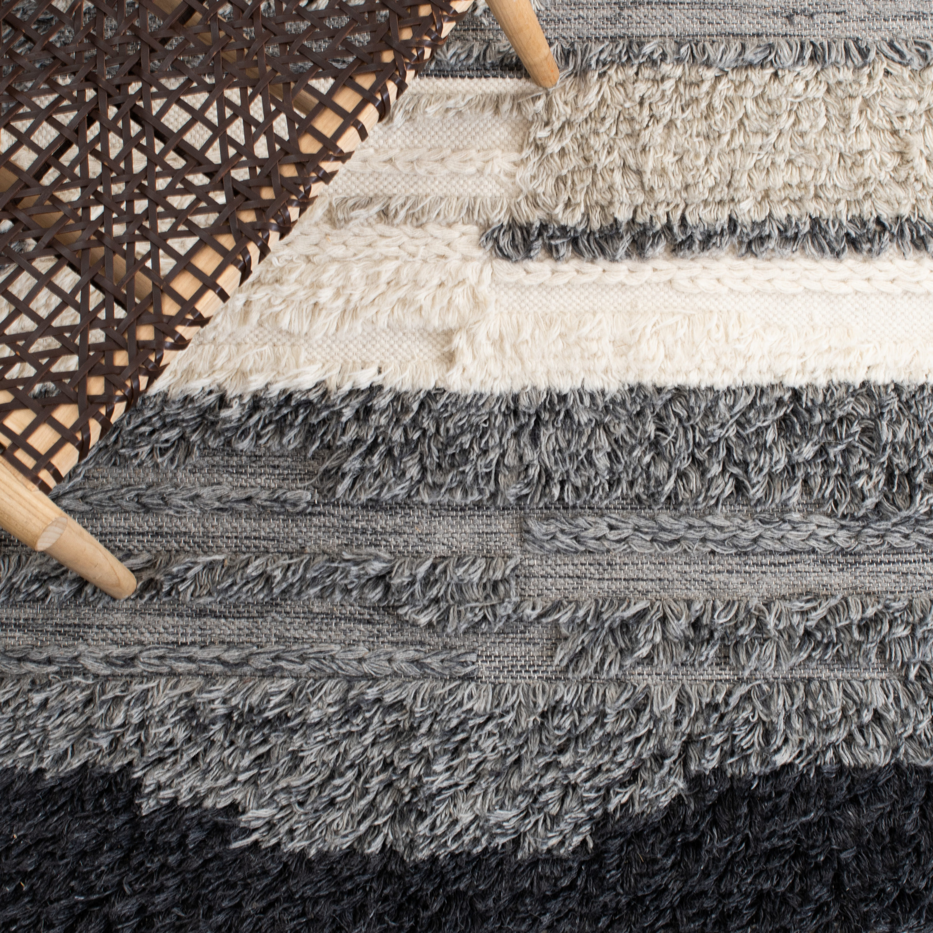 Kenya Hand-Knotted Gray Wool Striped Area Rug