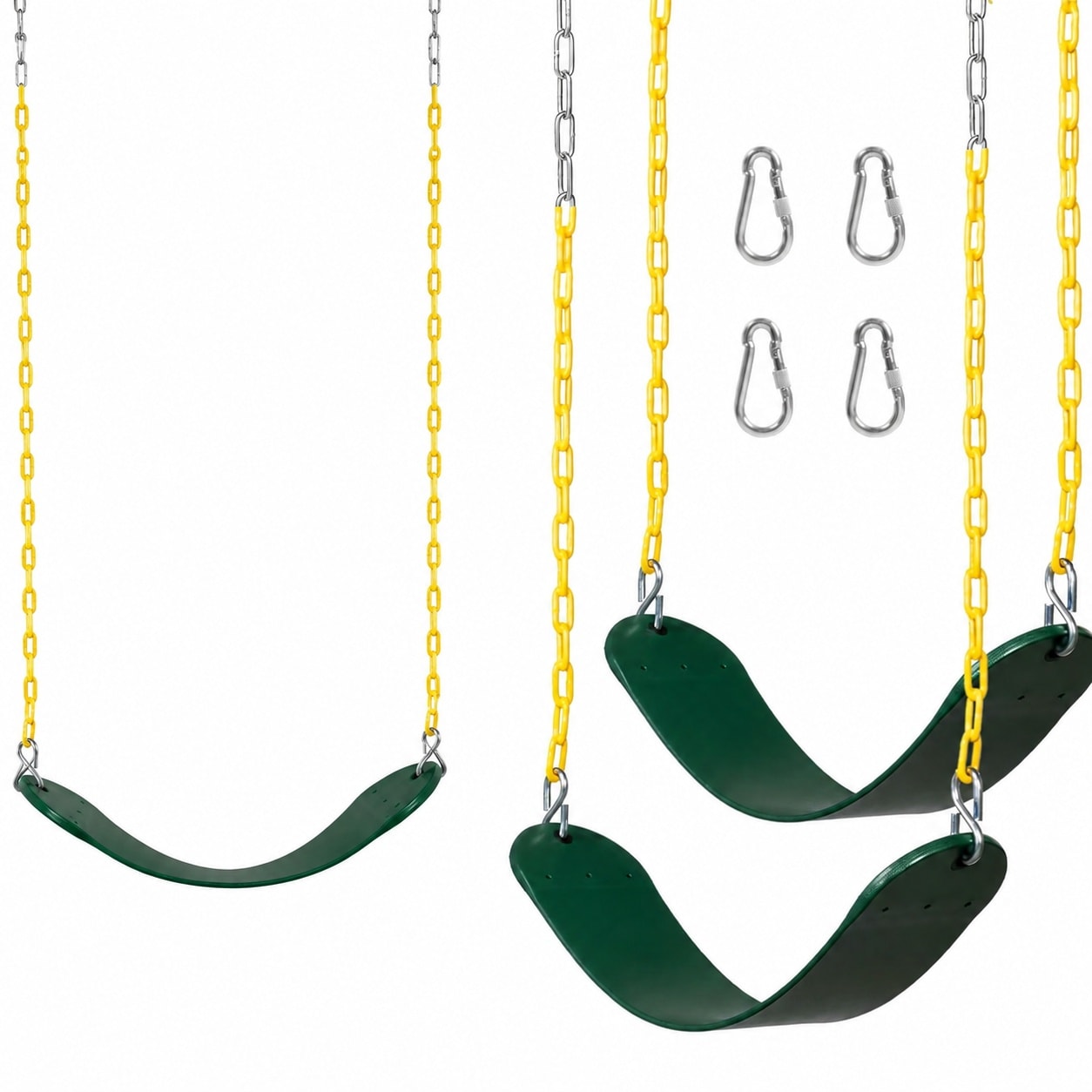 Etokfoks  Green Heavy Duty Swing Seats Replacement 2 Pack with Rust Resistant Coated Chains and Anti Slip Seats