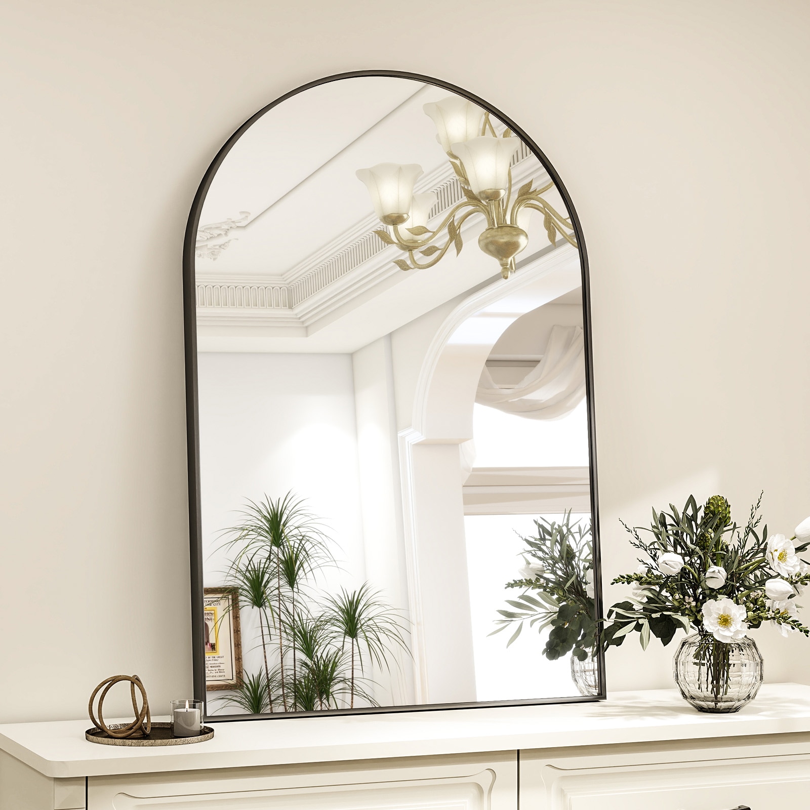 BEAUTYPEAK 24-in W x 35-in H Arch Black Framed Wall Mirror TJGZ2435B at ...