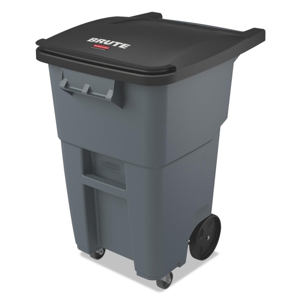 Rubbermaid Commercial Products 50-Gallons Gray Plastic Wheeled Trash Can  with Lid Outdoor in the Trash Cans department at