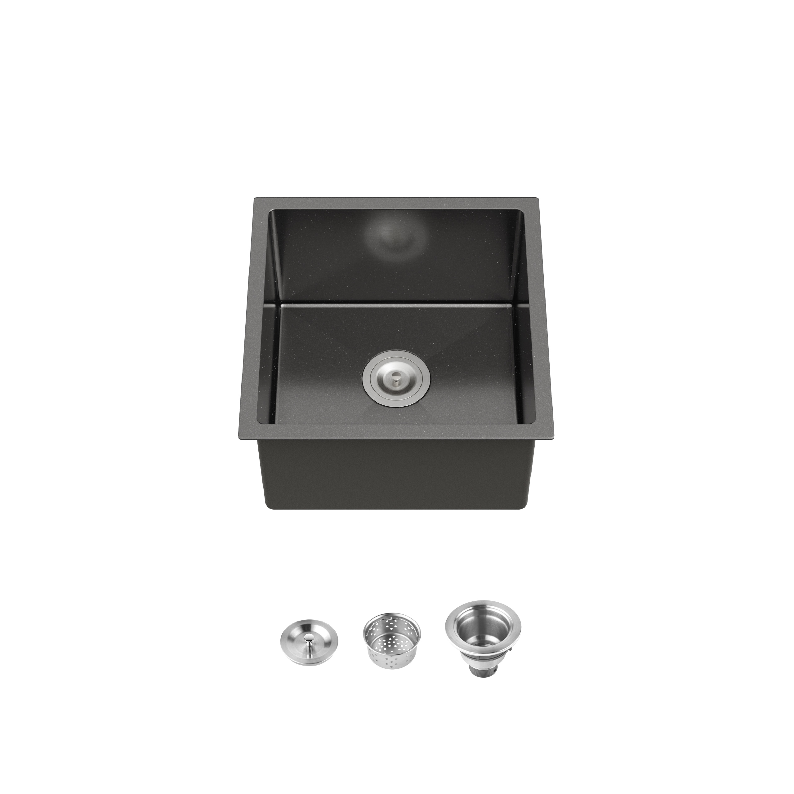 Rainlex 18 x 18 Inch Black Undermount Stainless Steel Kitchen Sink Single Bowl 16 Gauge with Drain And Hook