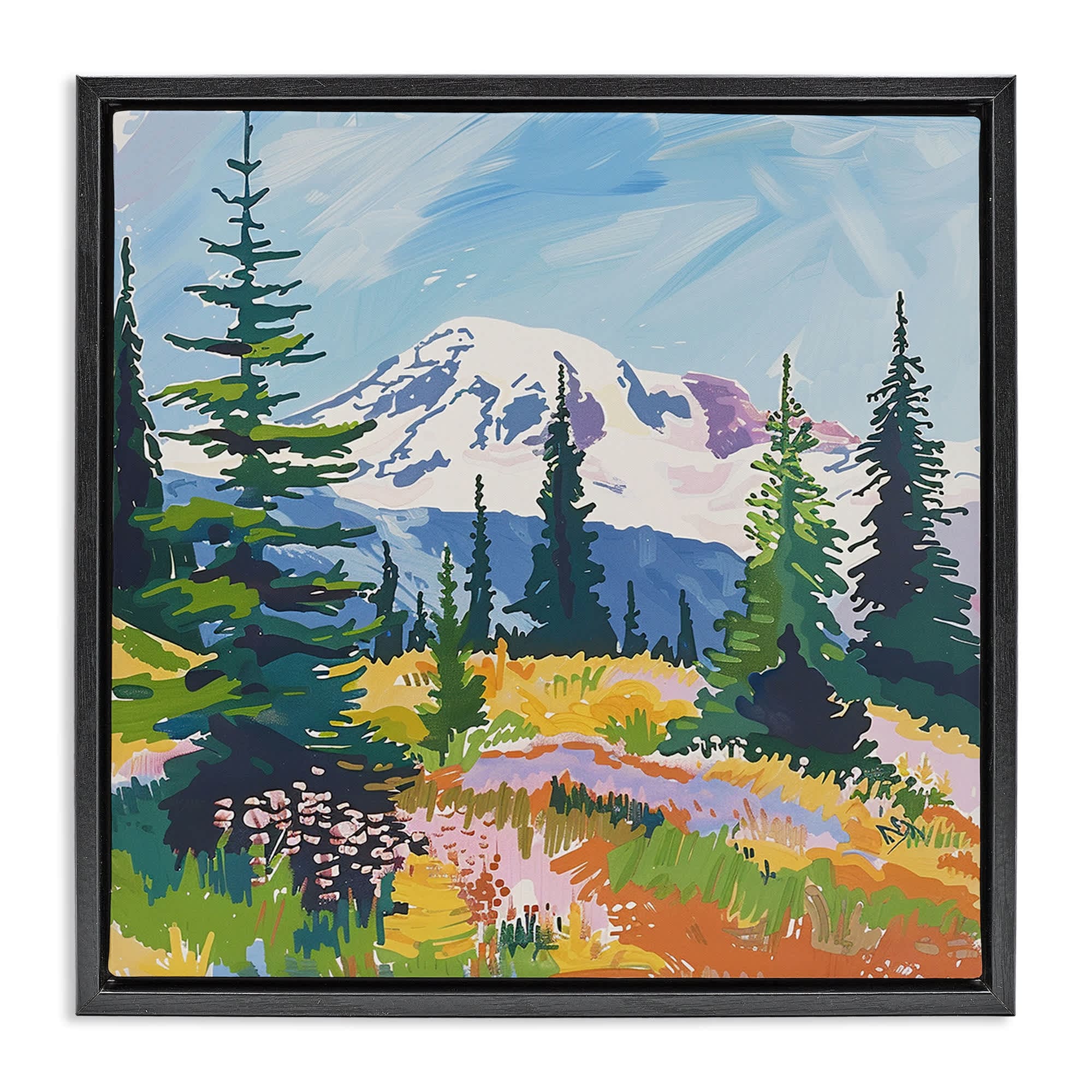 Stupell Industries BS-369-FFB-24X24 Peaceful Mountain Valley Scenery Floating Frame design by Walker Noble