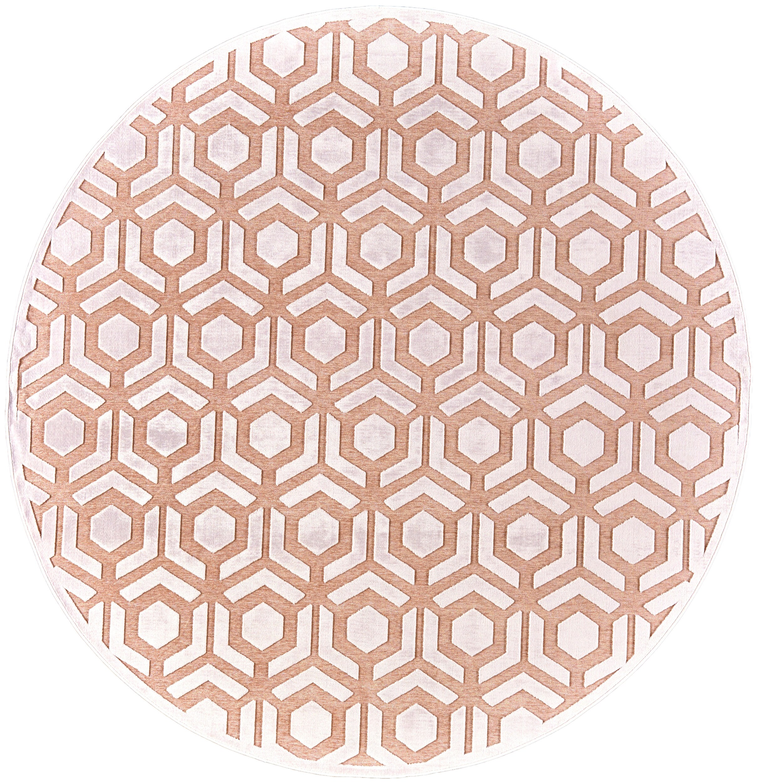 Room Envy 680R3498BLHWHTN76 8 x 8 (ft) Loomed Rayon Pink/White Round Indoor Geometric Area rug
