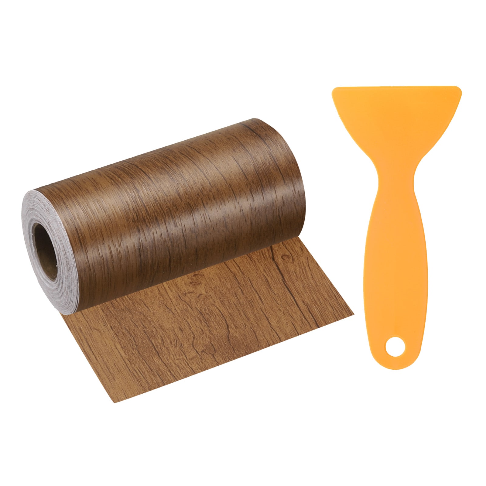 Harfington Wood Grain Repair Tape 4inch x 33ft Self Adhesive Repair Patch Tape Simulated Wooden Floor Tapes with Plastic Scraper for Tables Doors Windows Furniture Brown Wood