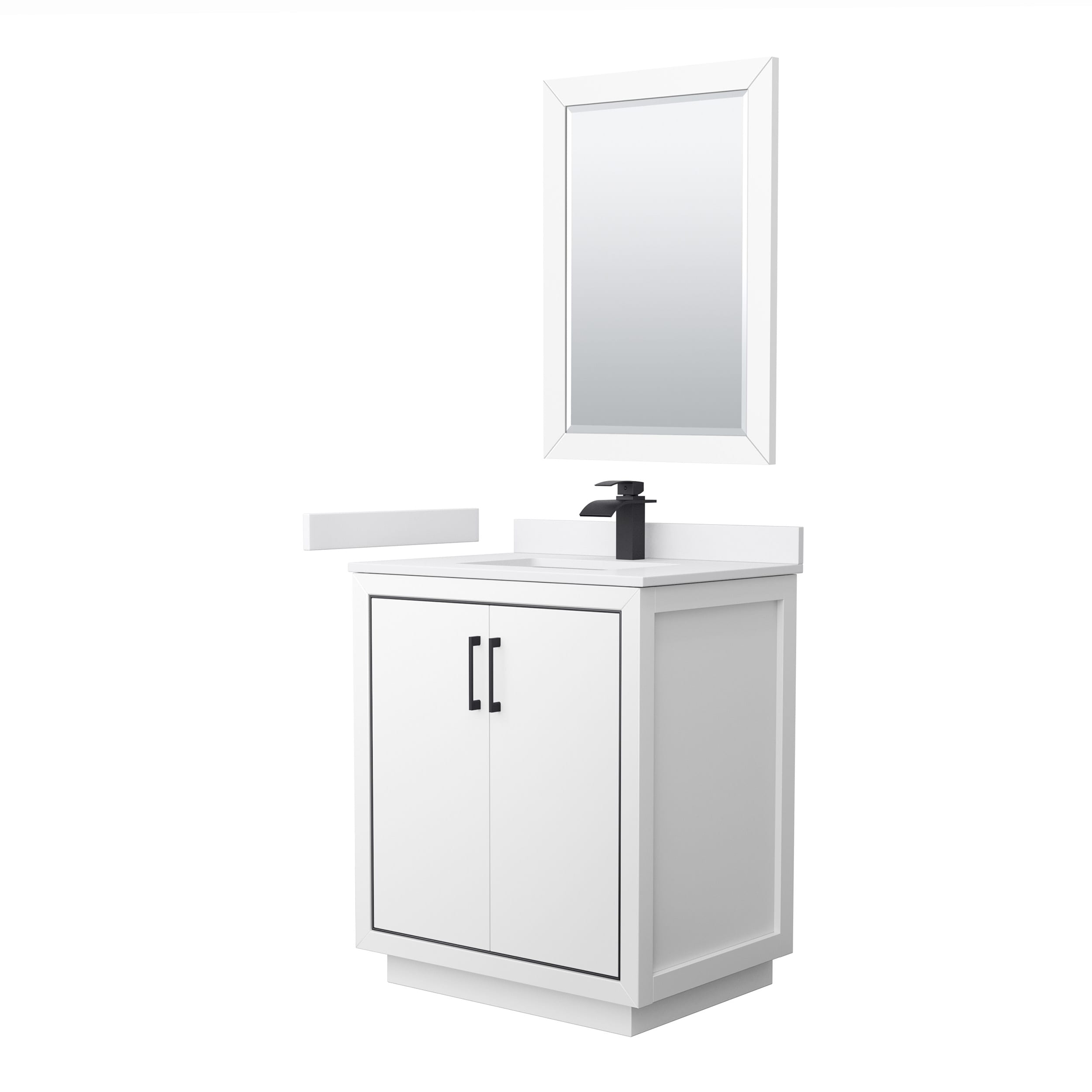 Wyndham Collection WCF111130SWBWCUNSM24 Icon 30-in White with Matte Black Trim Undermount Single Sink Bathroom Vanity with White Cultured Marble Top (Mirror Included)