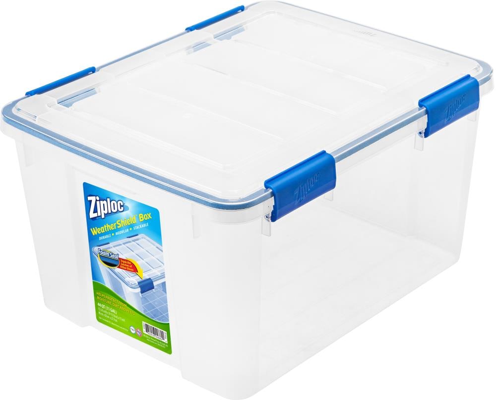 Ziploc 11-Gallons (44-Quart) Clear Body/Lid Blue Buckles Tote with Latching  Lid in the Plastic Storage Containers department at