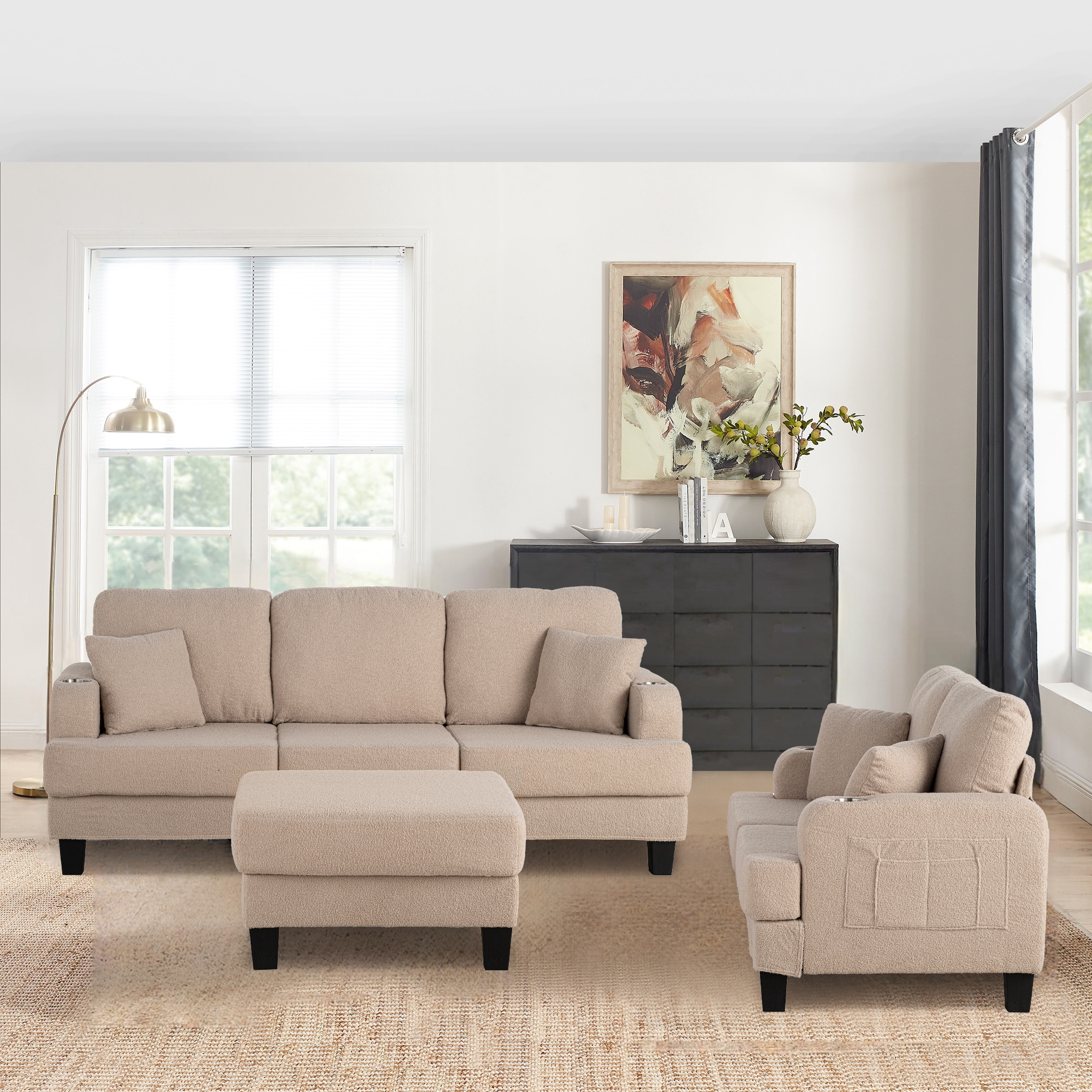 IHOMEadore MDSL6936BG 84.25-in Modern Beige Reclining Sectional