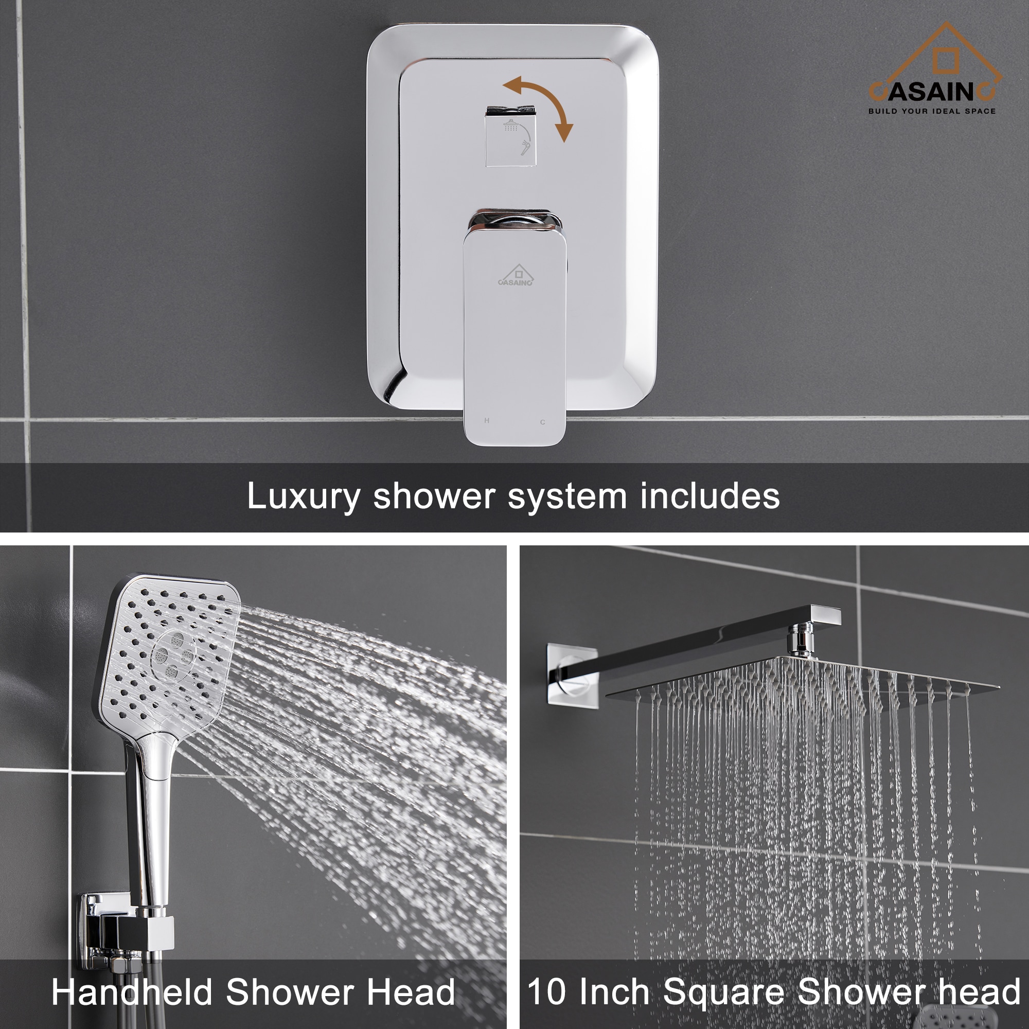 CASAINC Shower Systems Chrome 1-handle Single Function Square Shower ...