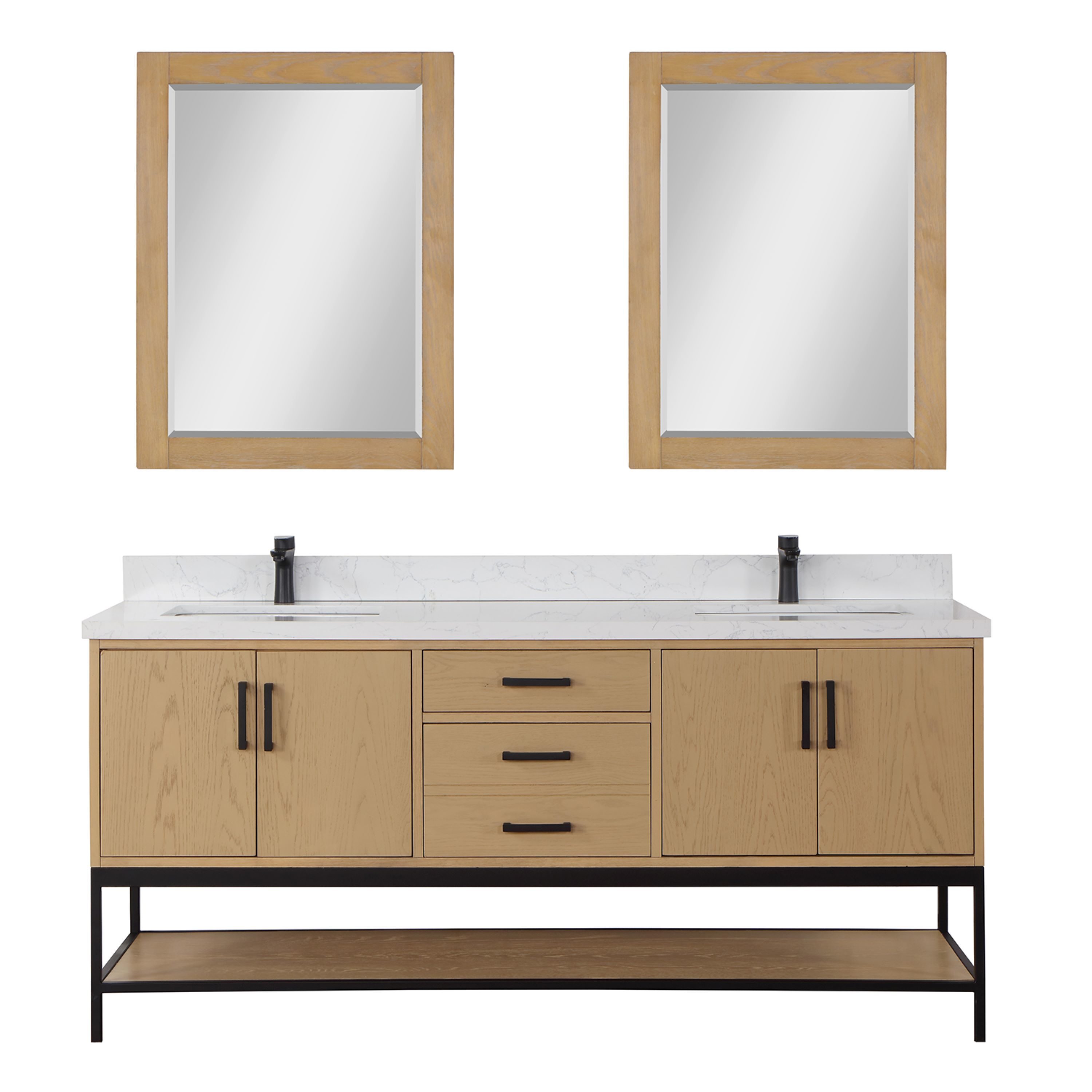 Altair 546072-WO-GW Wildy 72-in Washed Oak Undermount Double sink Bathroom Vanity with Grain White Engineered marble Top (Mirror Included)