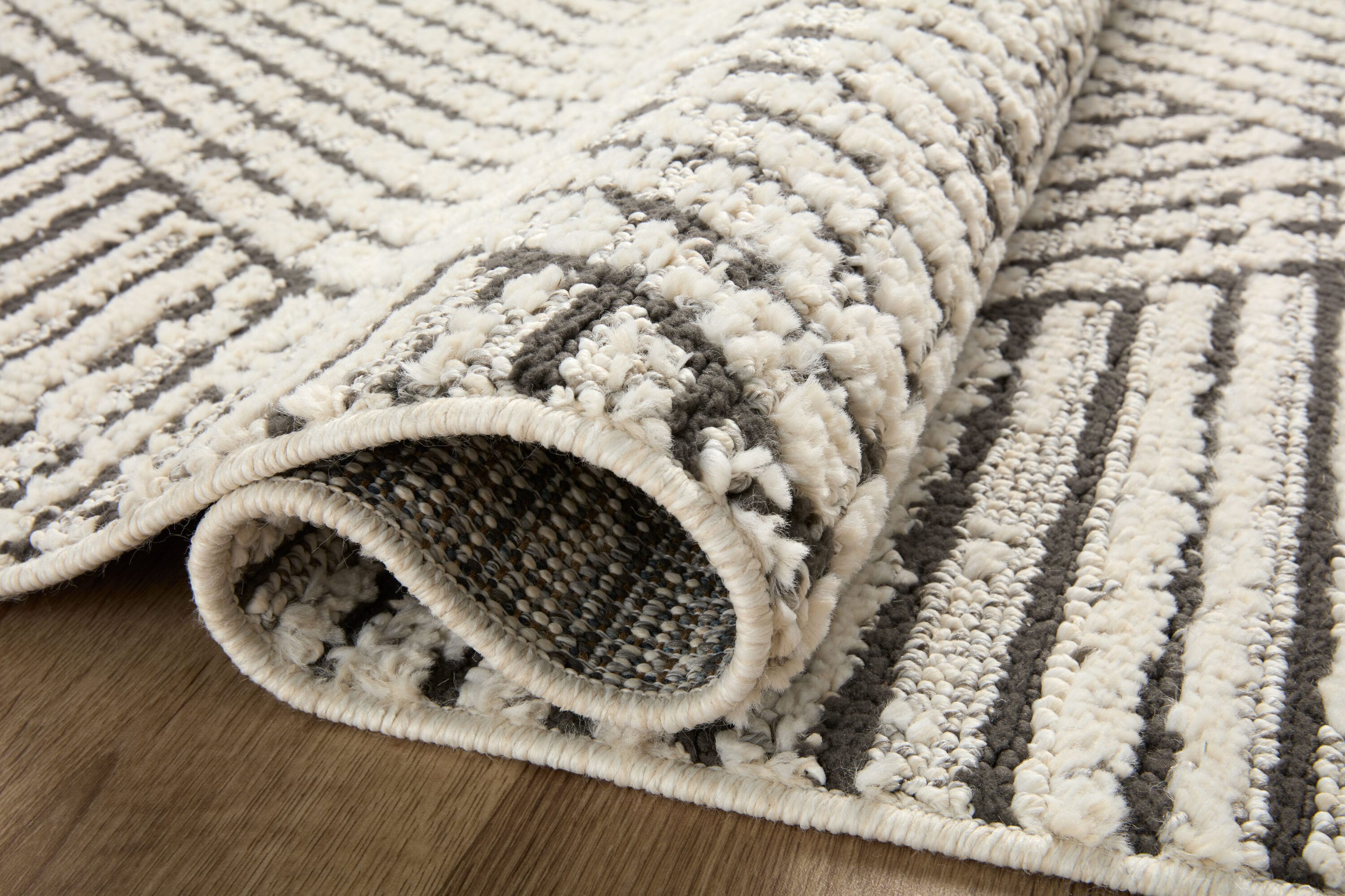 Charcoal and Ivory Geometric Wool Blend Runner Rug
