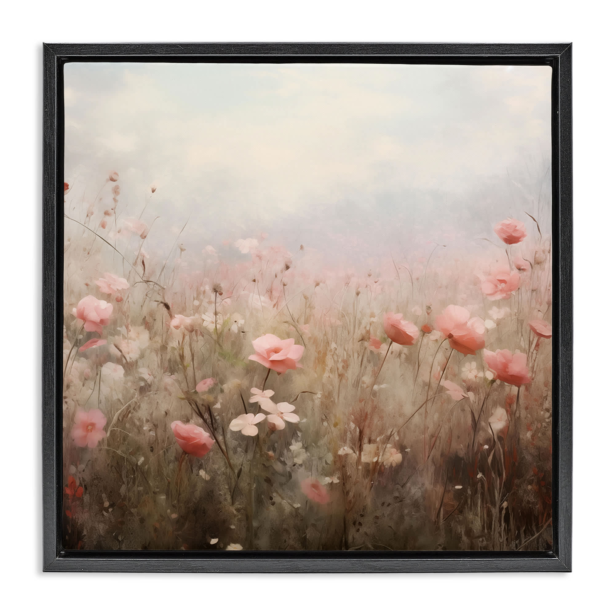 Stupell Industries BT-632-FFB-24X24 Blooming Pink Meadow Flowers Black Framed Floater Canvas Wall Art By Arlington Prints 25 x 25