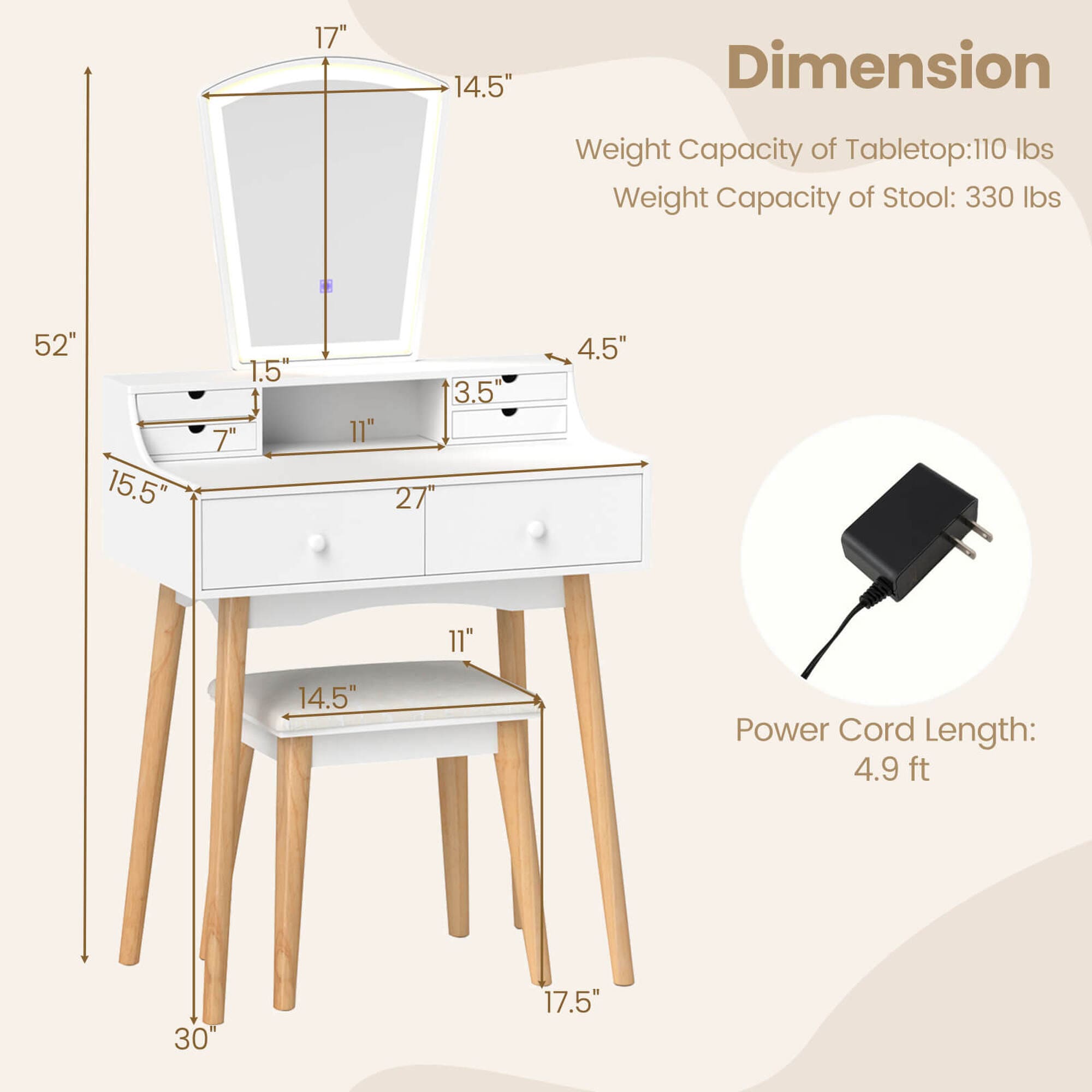 Costway HCST04824 Bedroom-Vanities - View #2