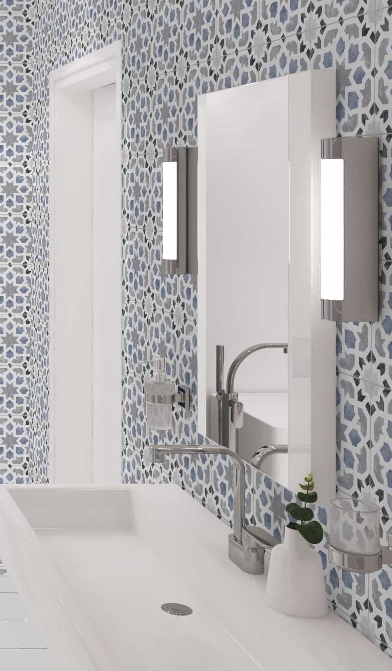 Luv Charmed Blue and Gray 8" Glazed Porcelain Tile