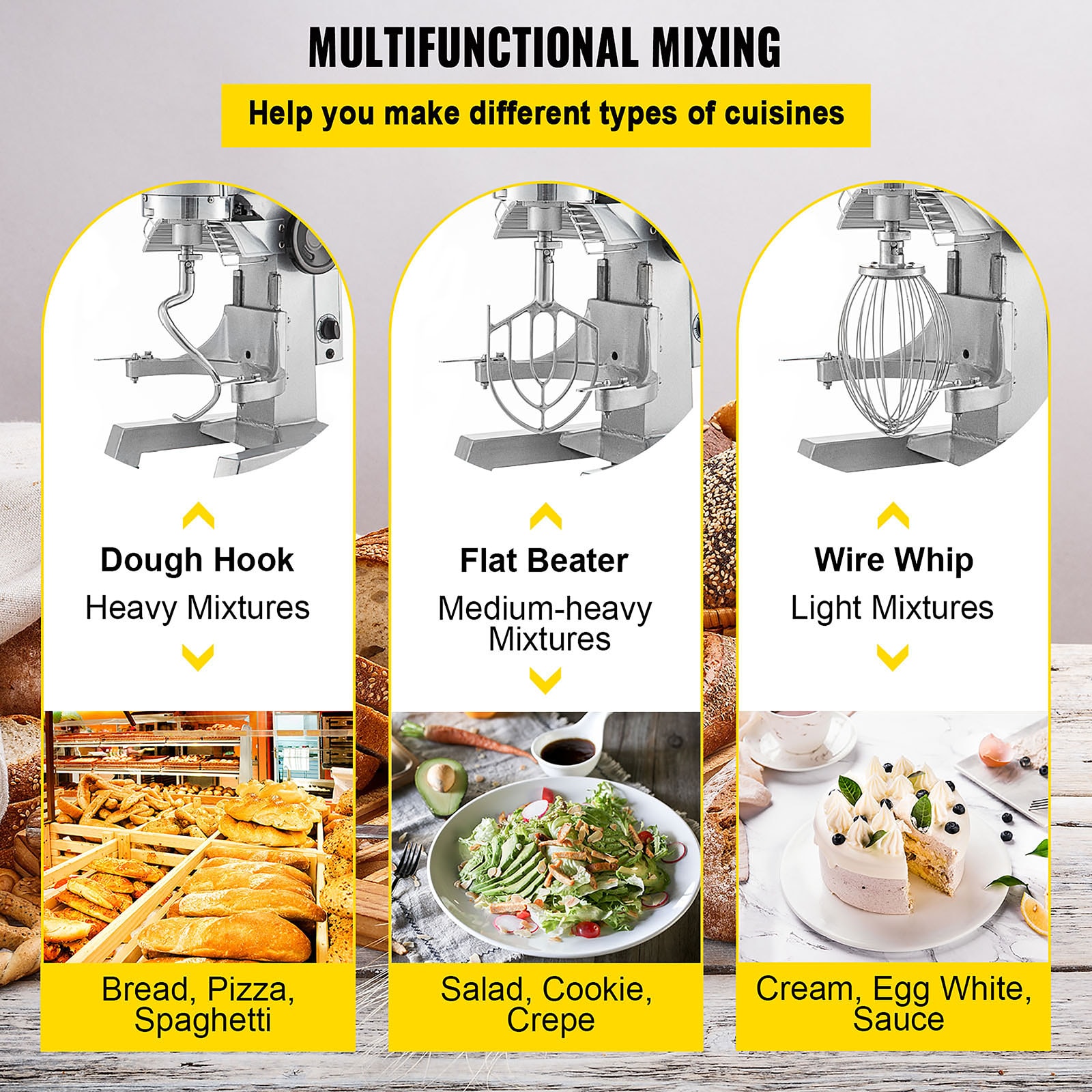 Multi-Functional Vertical Countertop Mixer, Kitchen Mixer, Bread Machine,  Cream Whipping Machine, Cook Machine, Egg Beater Mixer, With Three Differen