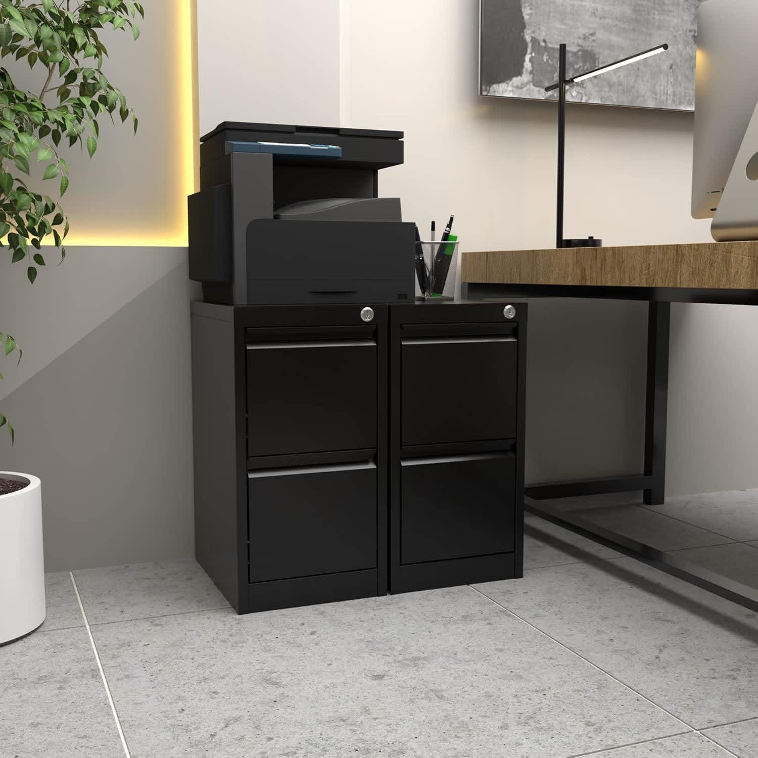 Qeetex LSHQQPTH-334HCCU6 2 Drawer File Cabinet with Lock  Black Metal File Cabinet