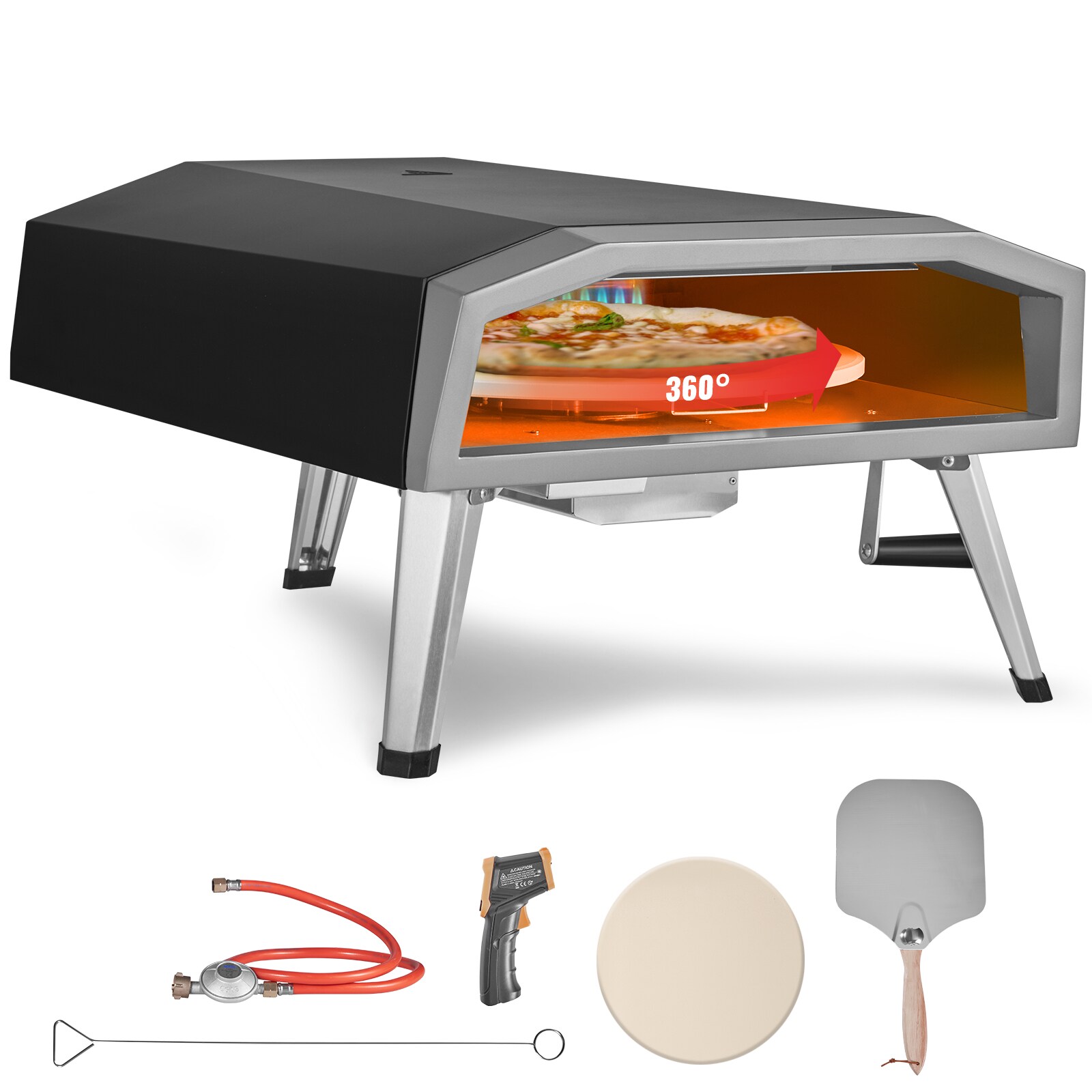 VEVOR BXSPSLYCMBRQHT66JV0 16-IN Gas Pizza Oven Rotation Stainless steel Hearth Natural gas Indoor/Outdoor Pizza Oven