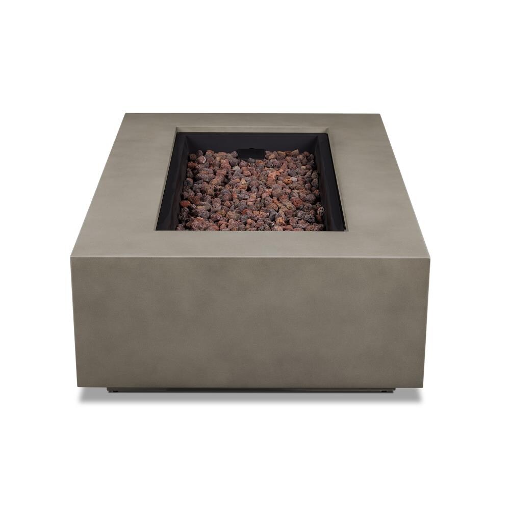 Mist Gray Rectangular Gas Fire Pit Table with Lava Rocks