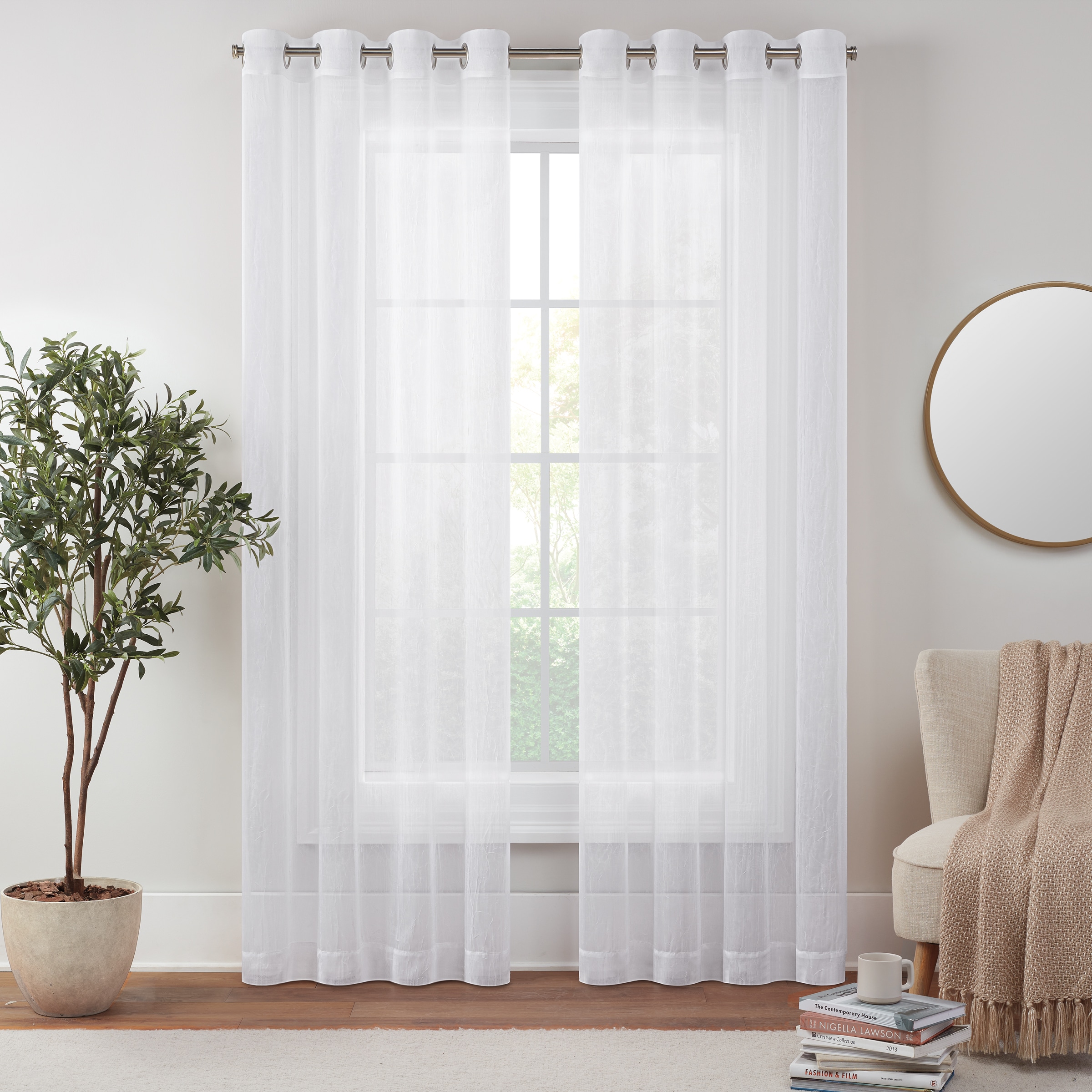Eclipse 22716803496 63-Inches White Sheer Grommet Single curtain panel