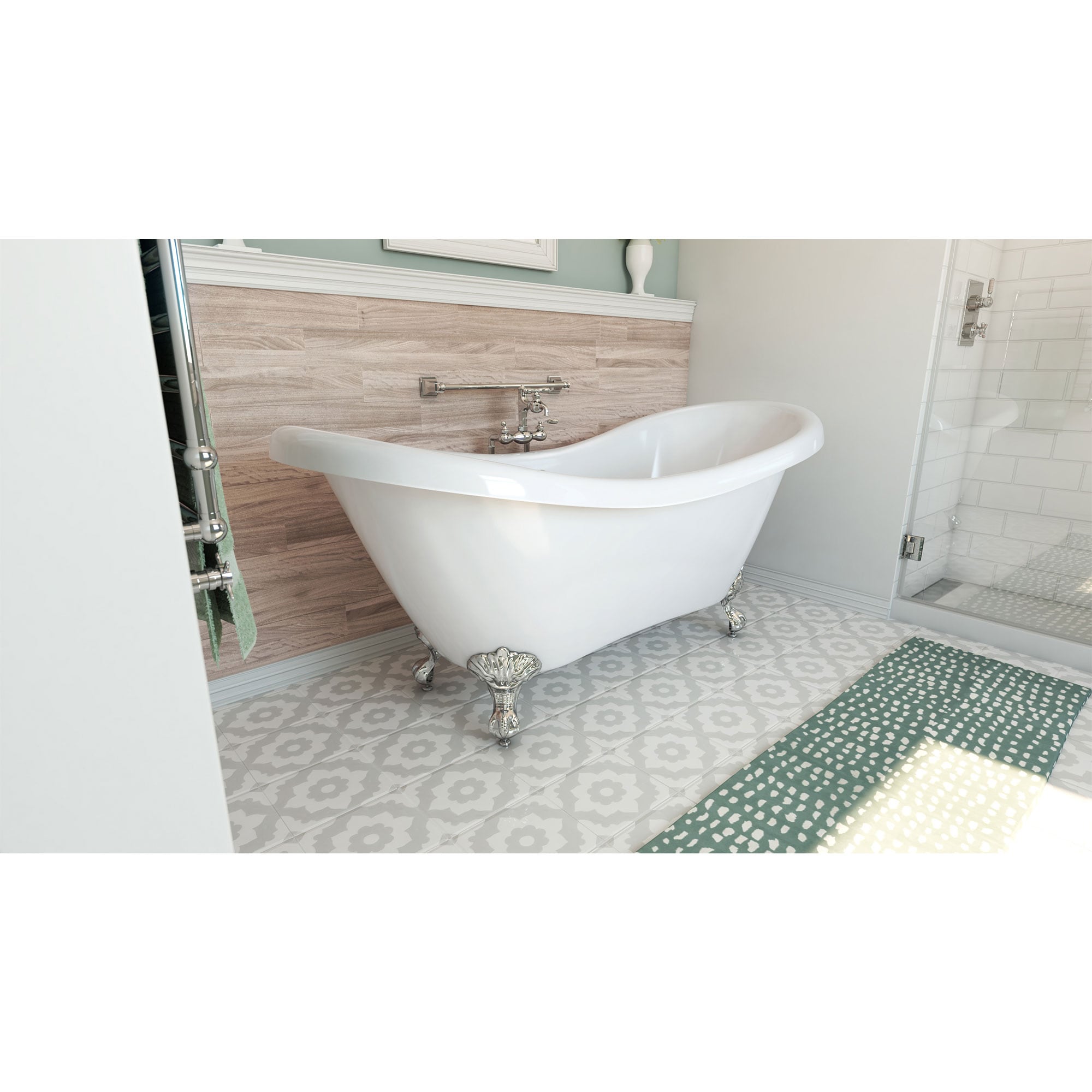 DreamLine BTCP6928HFXXC01 Chesapeake 28.5-in x 68.75-in White Acrylic Oval Clawfoot Soaking bathtub ( Center Drain )