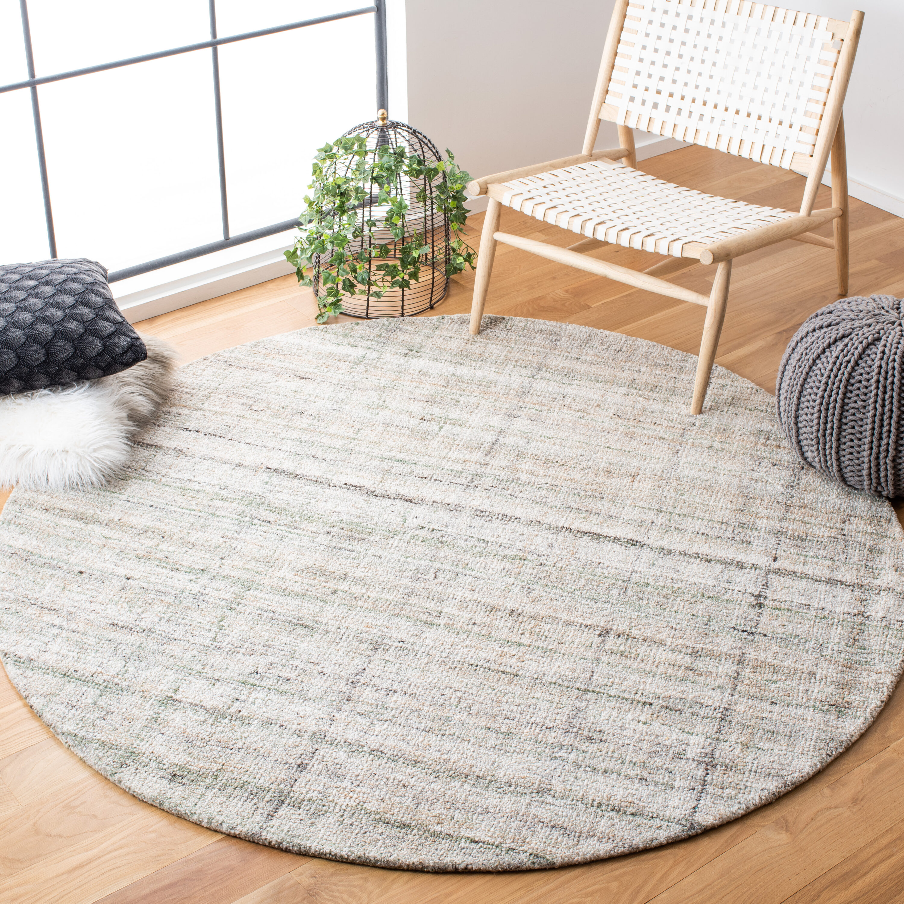  Abstract 143 Green/Sage Contemporary 6ft x 6ft Round Rug
