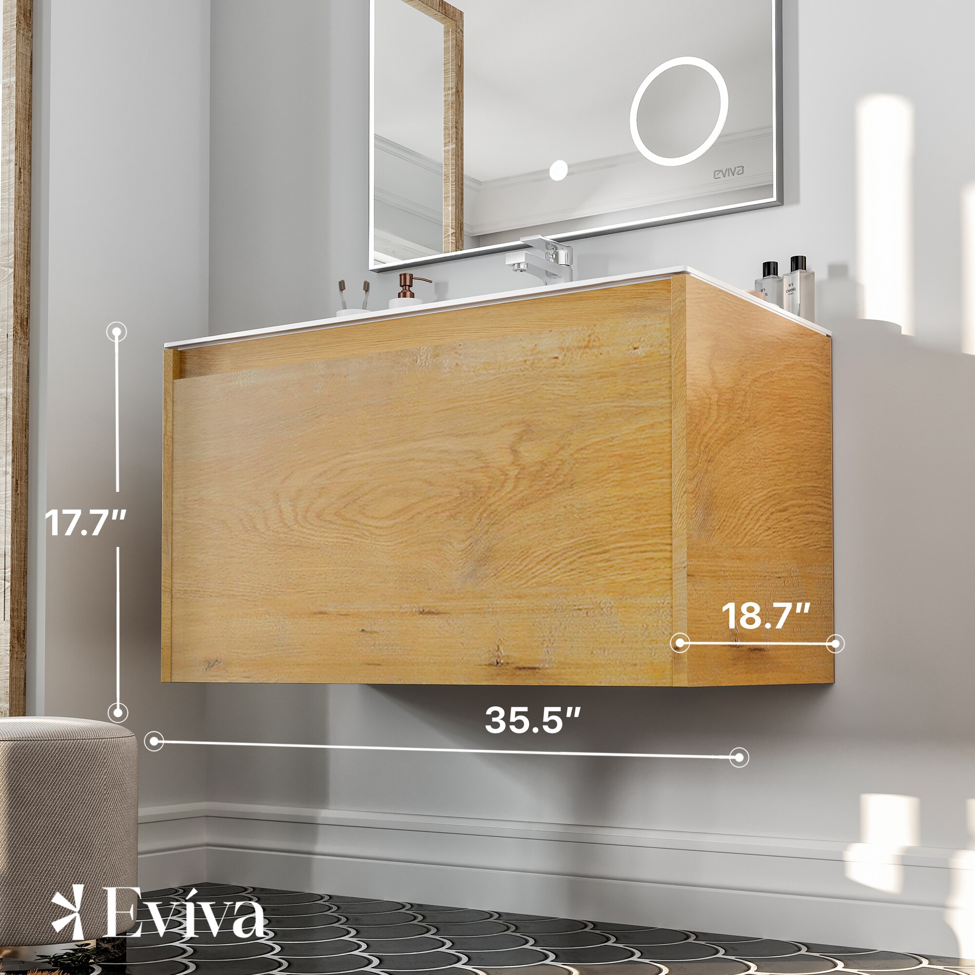 Madeira 36" Oak Wall Mount Vanity with White Acrylic Sink