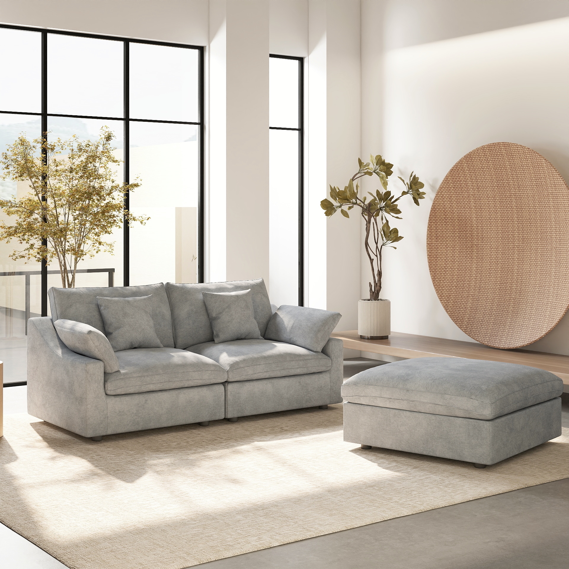 BuotiqHom DH-S2+1-140LG 83-in Modern Gray Linen 3 -seater Sectional