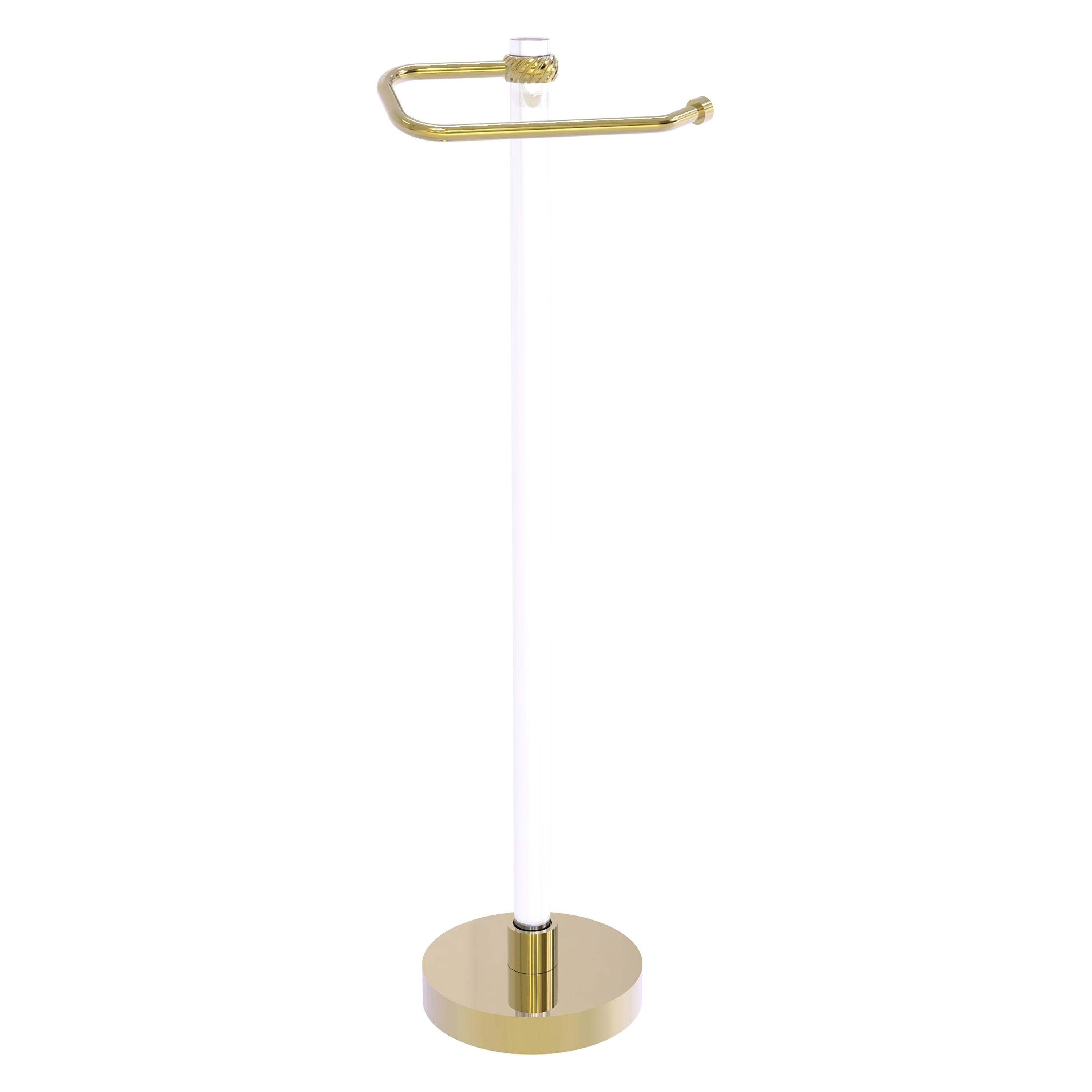 Allied Brass CVTS-25T-UNL Clearview Unlacquered Brass Freestanding Single post Toilet Paper Holder 1 -Rolls with Storage