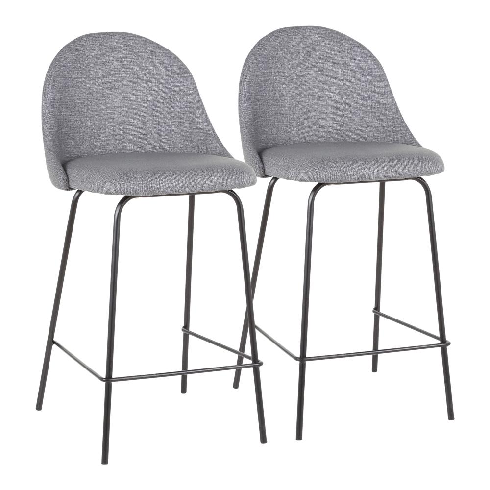 LumiSource B25-LANA BK+GY2 Lana Set of 2 Black Metal, Grey Fabric 36-in H Tall Upholstered Metal Bar Stool