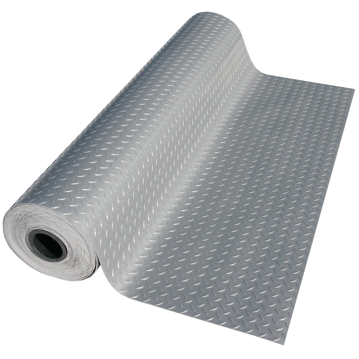Rubber-Cal Diamond Plate Metallic PVC Flooring, Silver, 2.5mm x 4' x 7