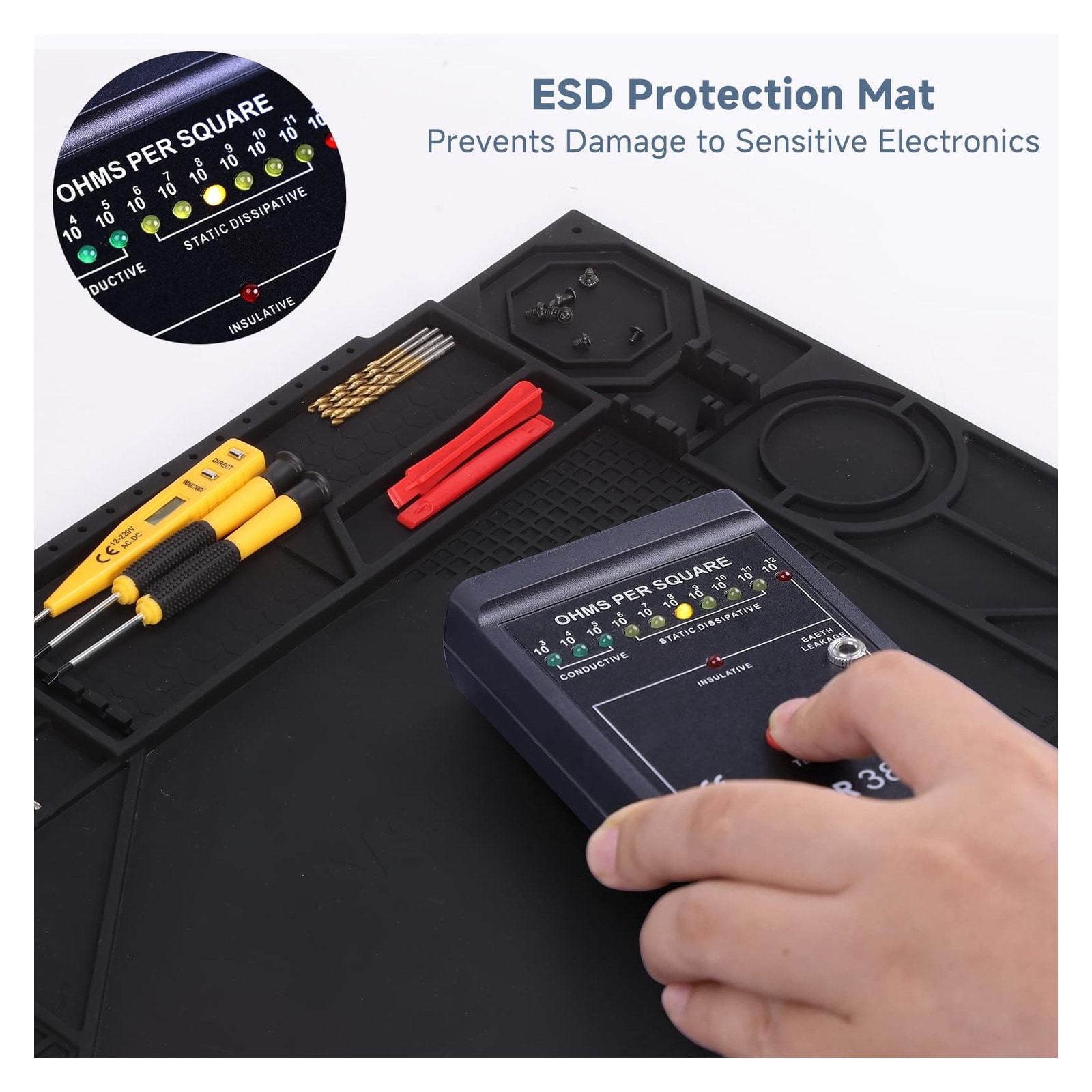 Phyfalip Silicone Soldering Mat with Soldering Stand 20 by 14 Inch ESD Safe Heat Resistant Workbench Mat for Electronics Repair PCB Phone Watch #LPF0821P095